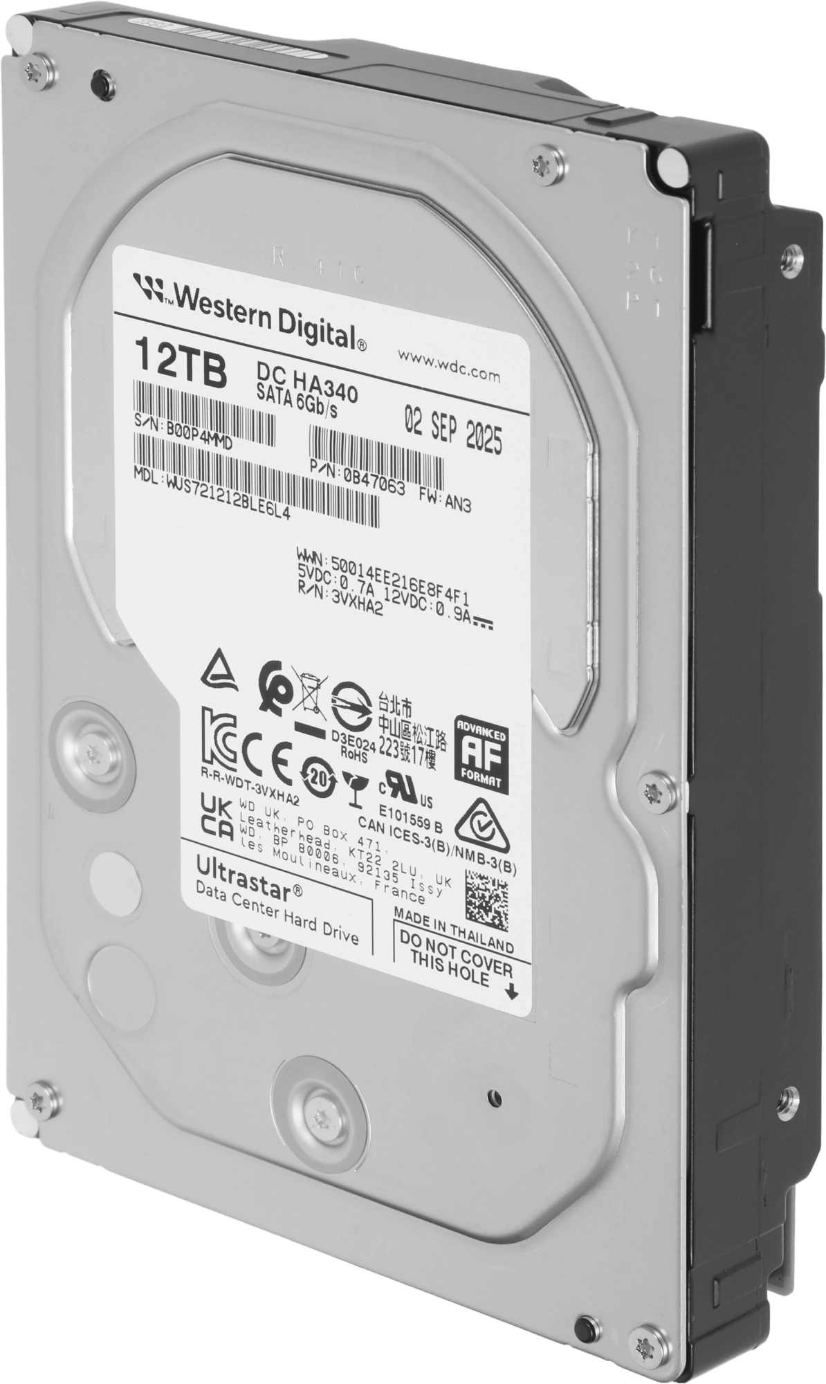 Жесткий диск WD SATA-III 12TB 0B47063 WUS721212BLE6L4 Ultrastar DC HC340 512E (7200rpm) 512Mb 3.5" — миниатюра 6