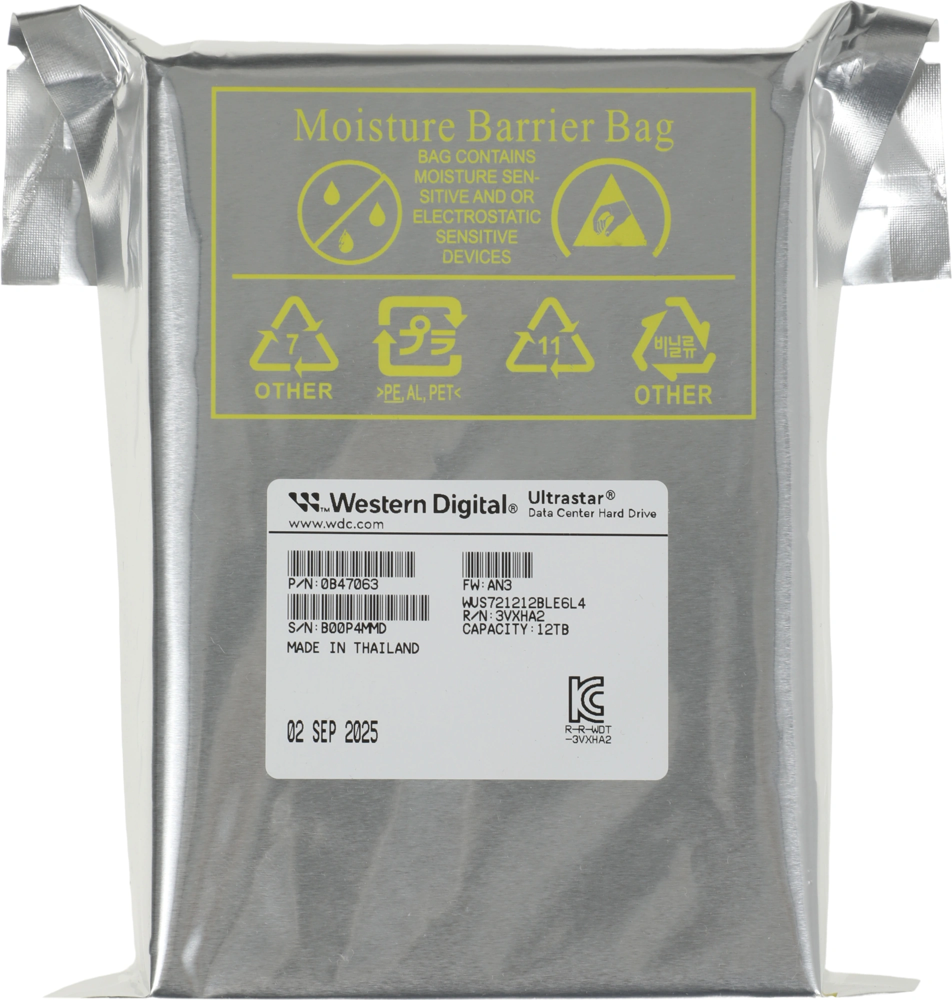 Жесткий диск WD SATA-III 12TB 0B47063 WUS721212BLE6L4 Ultrastar DC HC340 512E (7200rpm) 512Mb 3.5"