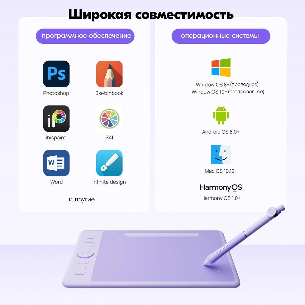 Графический планшет Parblo Intangbo SW USB Type-C фиолетовый — миниатюра 18