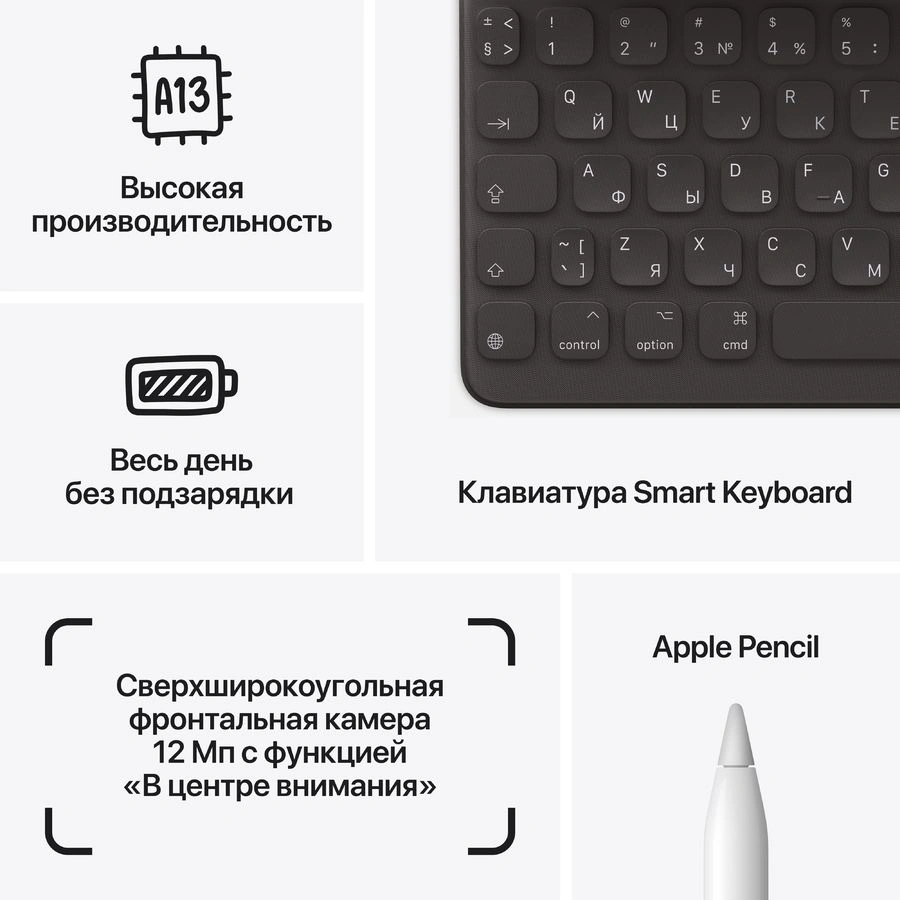 Планшет Apple iPad 2021 A2602 A13 Bionic 6С RAM3Gb ROM64Gb 10.2" IPS 2160x1620 iOS серый космос 8Mpix 12Mpix BT WiFi 10hr — миниатюра 7