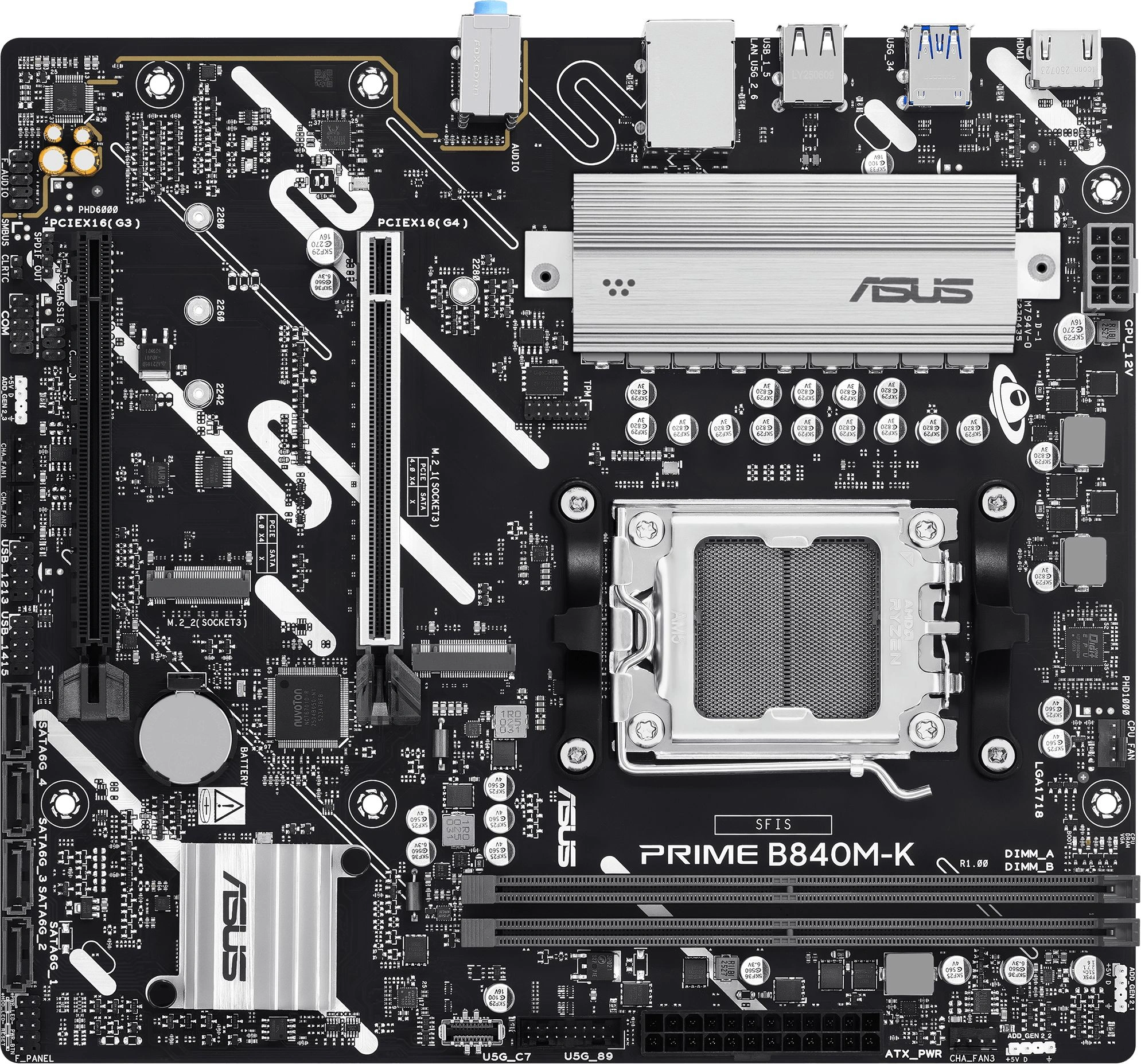 Материнская плата Asus PRIME B840M-K Socket AM5 AMD B840 2xDDR5 mATX AC`97 8ch(7.1) 2.5Gg RAID+HDMI — фото 1