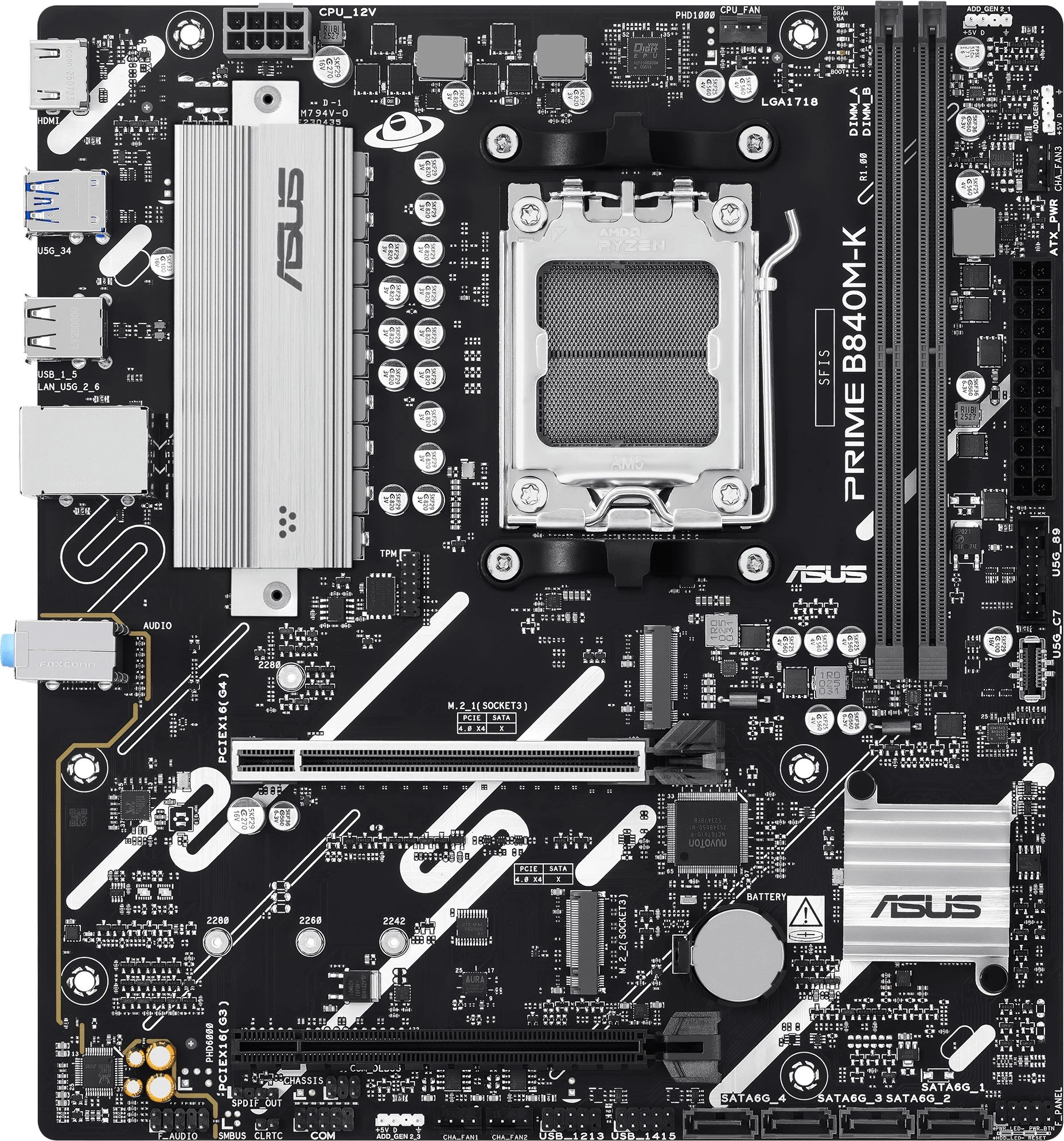 Материнская плата Asus PRIME B840M-K Socket AM5 AMD B840 2xDDR5 mATX AC`97 8ch(7.1) 2.5Gg RAID+HDMI — миниатюра 3