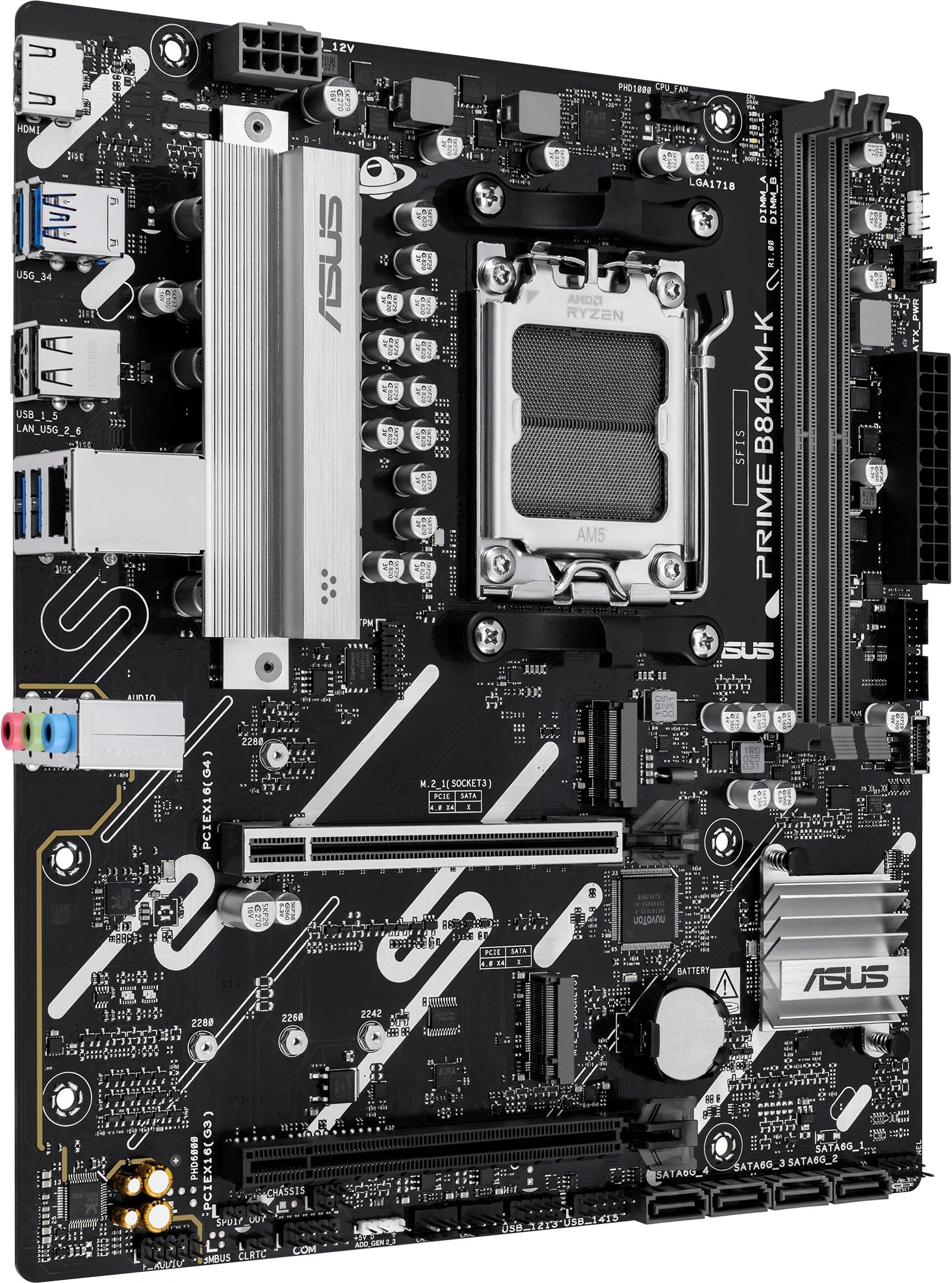 Материнская плата Asus PRIME B840M-K Socket AM5 AMD B840 2xDDR5 mATX AC`97 8ch(7.1) 2.5Gg RAID+HDMI — миниатюра 4