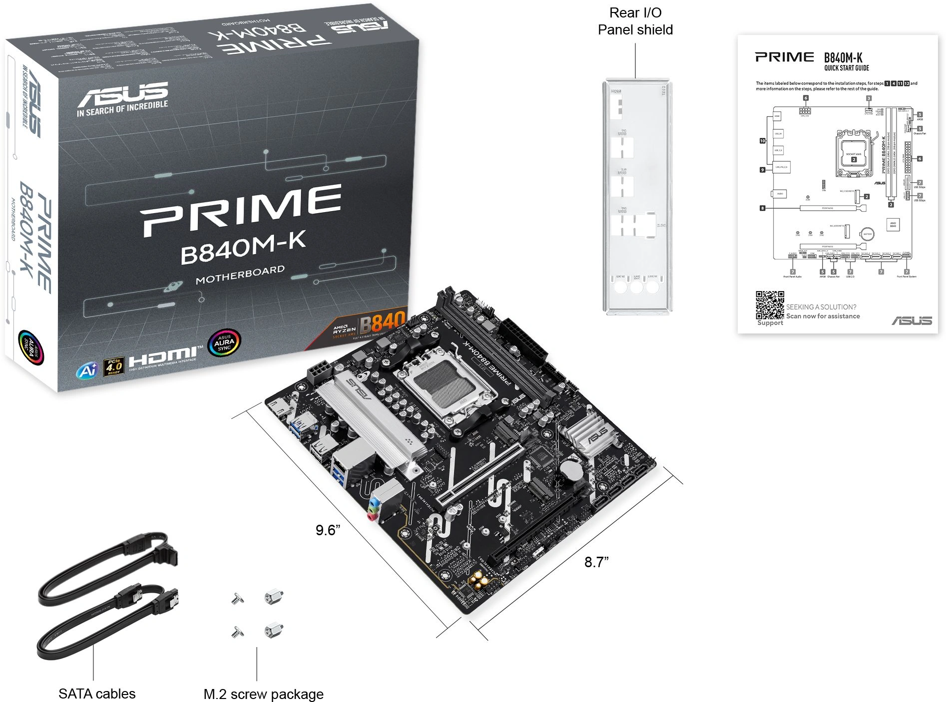 Материнская плата Asus PRIME B840M-K Socket AM5 AMD B840 2xDDR5 mATX AC`97 8ch(7.1) 2.5Gg RAID+HDMI — миниатюра 7