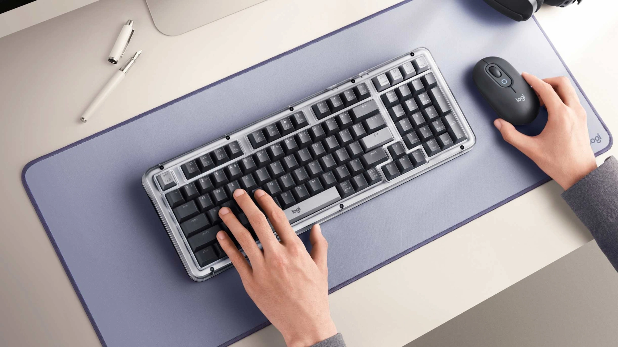 Клавиатура Logitech K98M механическая графитовый USB беспроводная BT/Radio Multimedia LED (подставка для запястий) (920-013040) — миниатюра 2