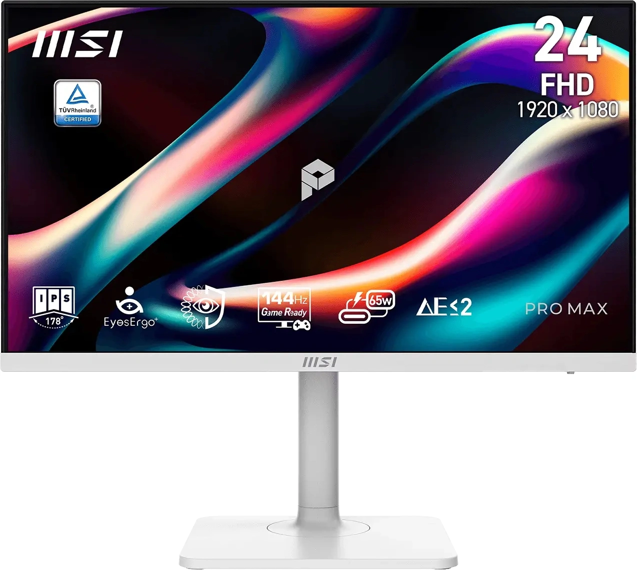 Монитор MSI 23.8" Pro Max MAX 241PHW E14 белый IPS LED 16:9 HDMI M/M матовая HAS Piv 1500:1 300cd 178гр/178гр 1920x1080 144Hz DP FHD USB 5.35кг — фото 1