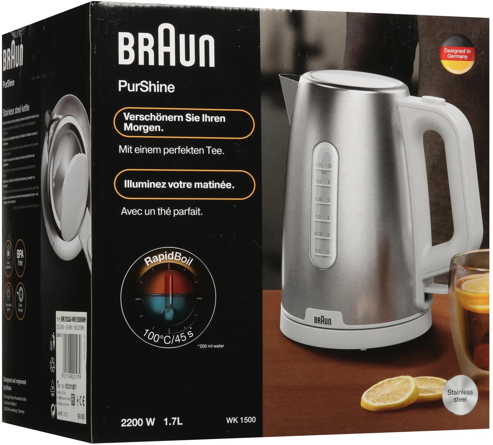 Чайник электрический Braun WK1500WH 1.7л. 2200Вт сталь/белый корпус: металл/пластик — миниатюра 9