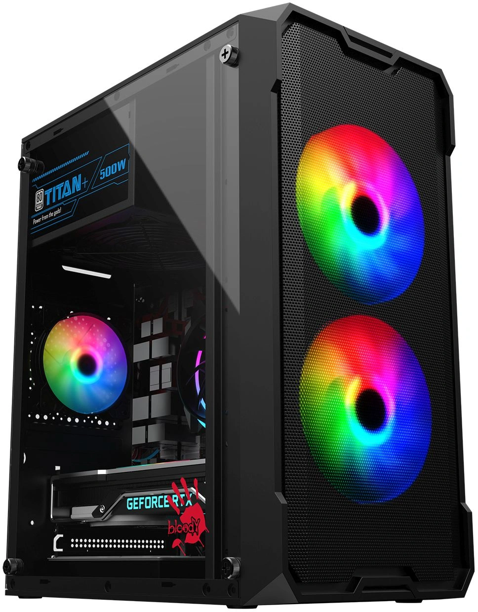 Корпус Bloody CC-129 черный без БП mATX 1x80mm 2x120mm 1xUSB2.0 1xUSB3.0 audio — фото 1