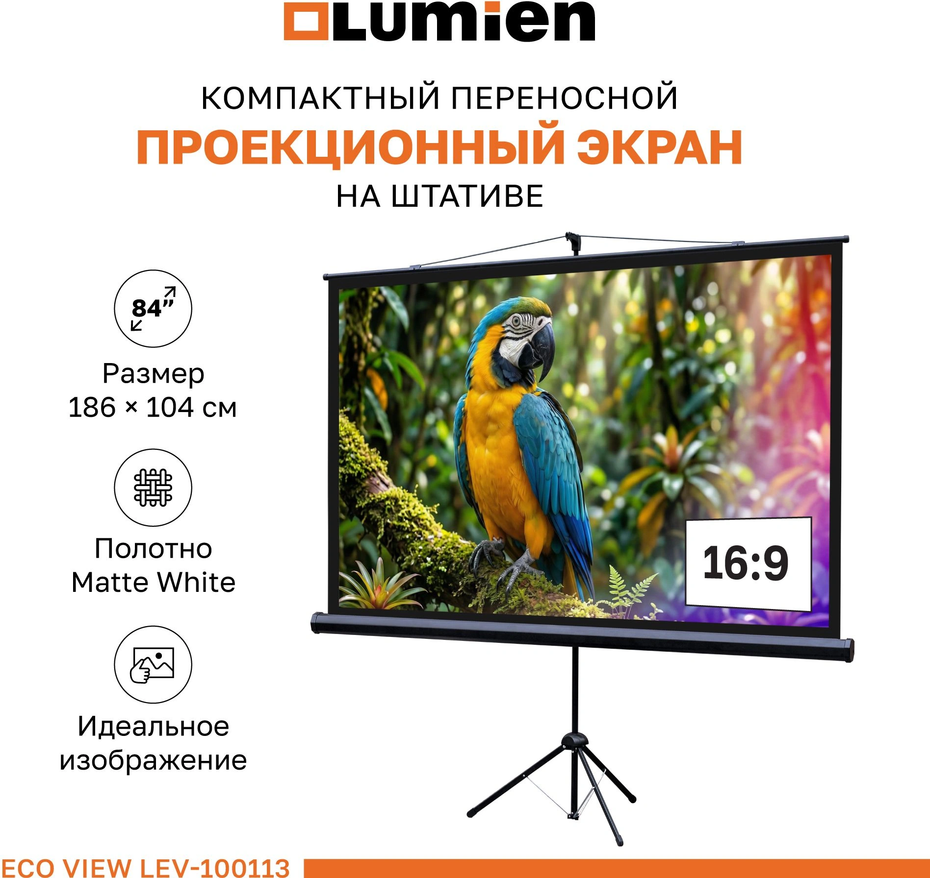 Экран Lumien 84" 192x110см Eco Picture LEV-100113 16:9 напольный натяжной черный — миниатюра 2