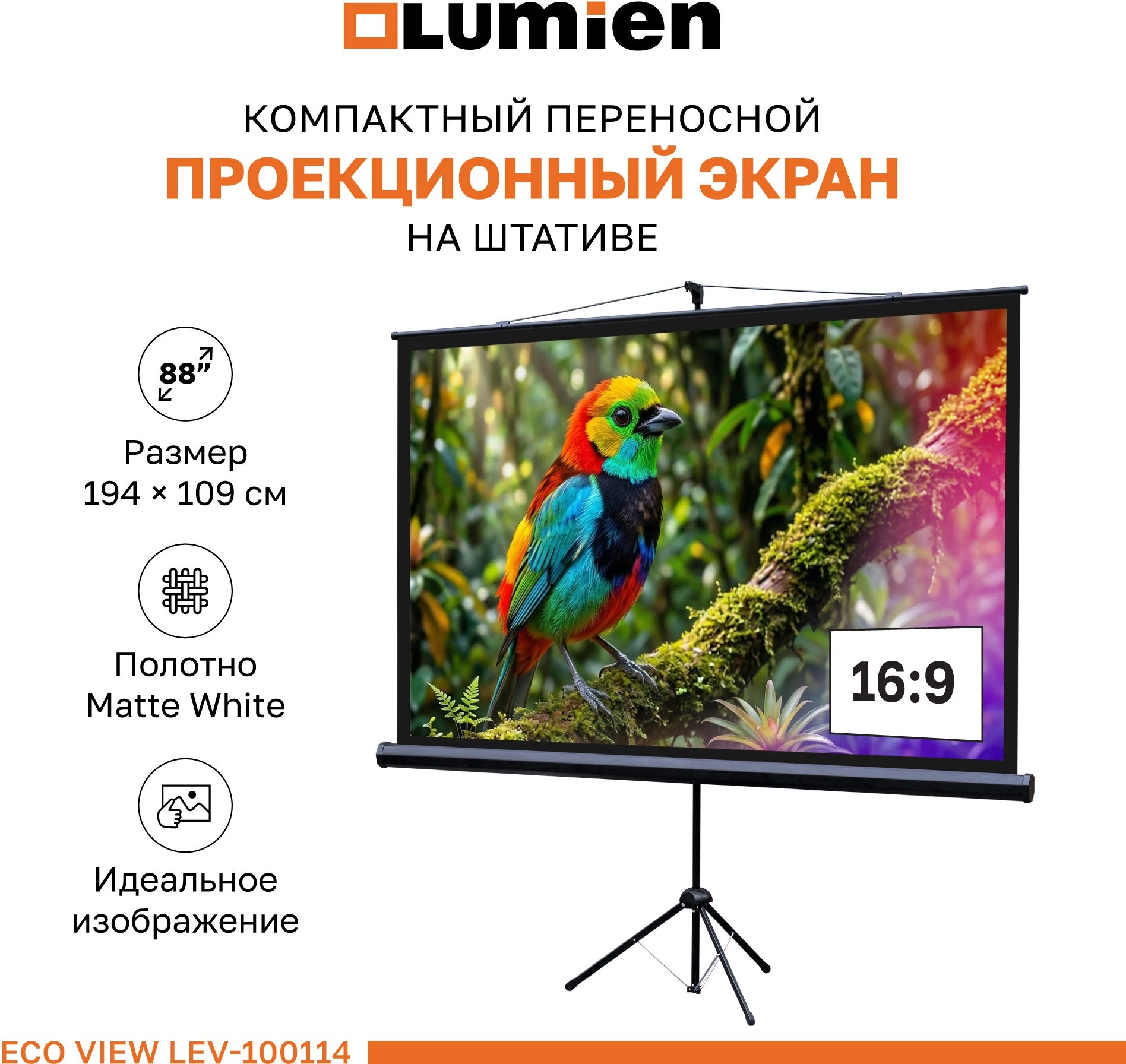 Экран Lumien 88" 200x115см Eco Picture LEV-100114 16:9 напольный натяжной черный — миниатюра 2