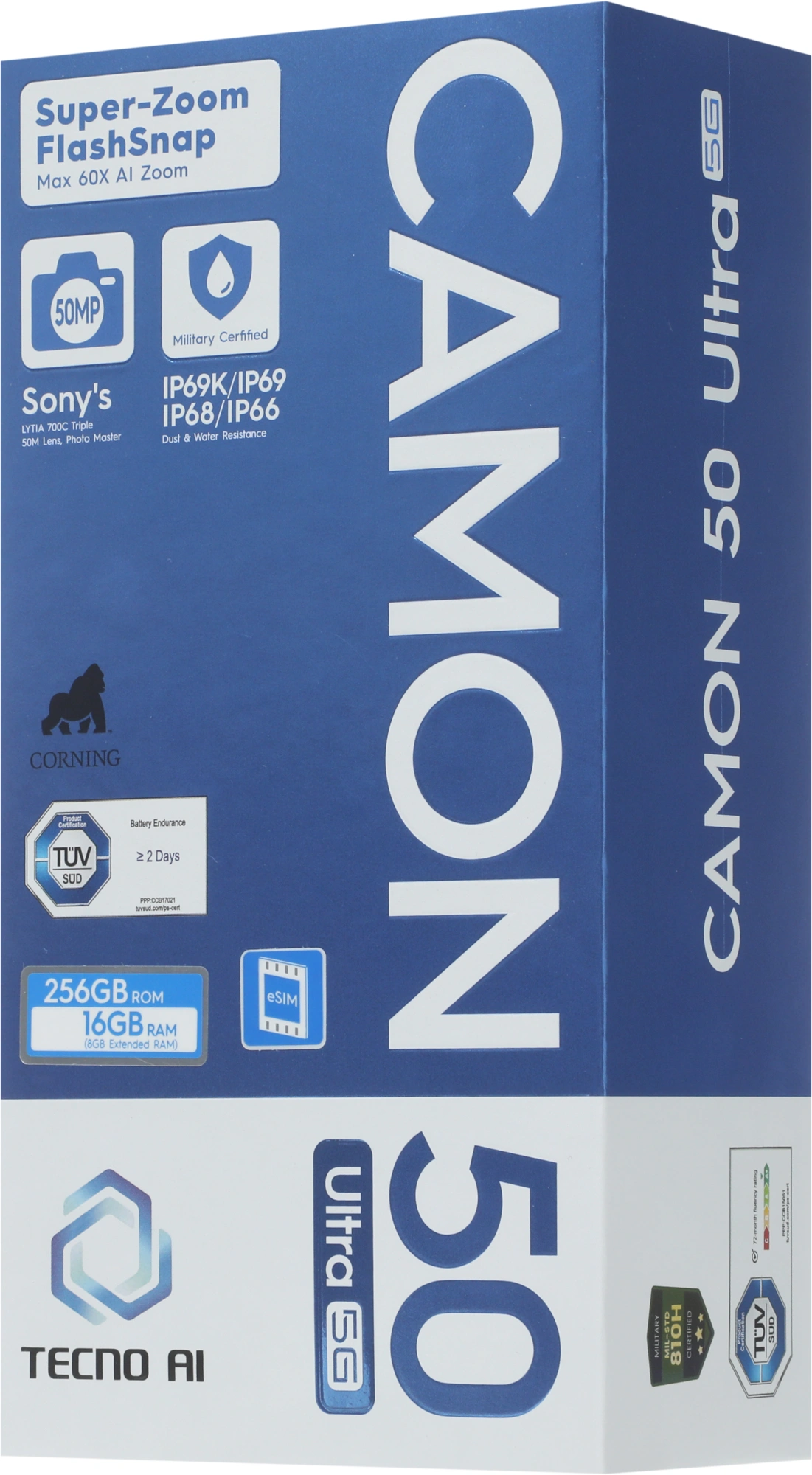 Смартфон Tecno Camon 50 Ultra 5G 256Gb 8Gb черный моноблок 3G 4G 2Sim 6.78" 1208x2644 Android 16 50Mpix 802.11 a/b/g/n/ac/ax NFC GPS GSM900/1800 GSM1900 Protect FM — миниатюра 5