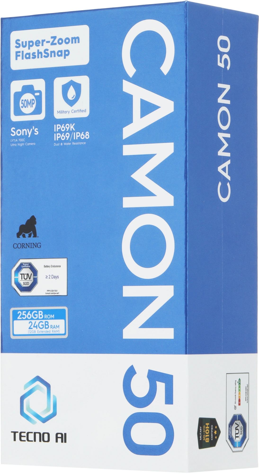 Смартфон Tecno Camon 50 256Gb 12Gb зеленый моноблок 3G 4G 2Sim 6.78" 1208x2644 Android 16 50Mpix 802.11 a/b/g/n/ac NFC GPS GSM900/1800 GSM1900 Protect FM — миниатюра 6