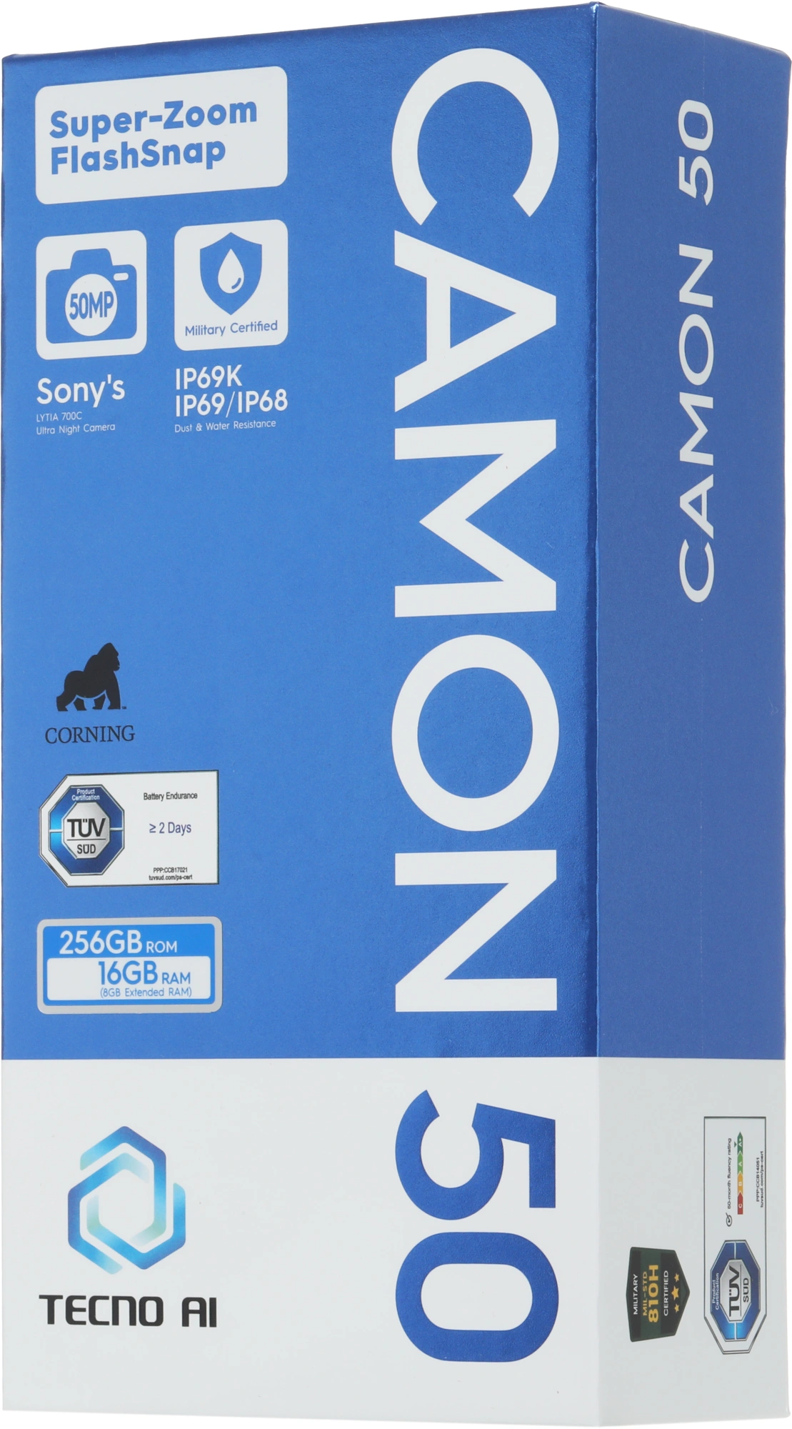 Смартфон Tecno Camon 50 256Gb 8Gb зеленый моноблок 3G 4G 2Sim 6.78" 1208x2644 Android 16 50Mpix 802.11 a/b/g/n/ac NFC GPS GSM900/1800 GSM1900 Protect FM — миниатюра 5