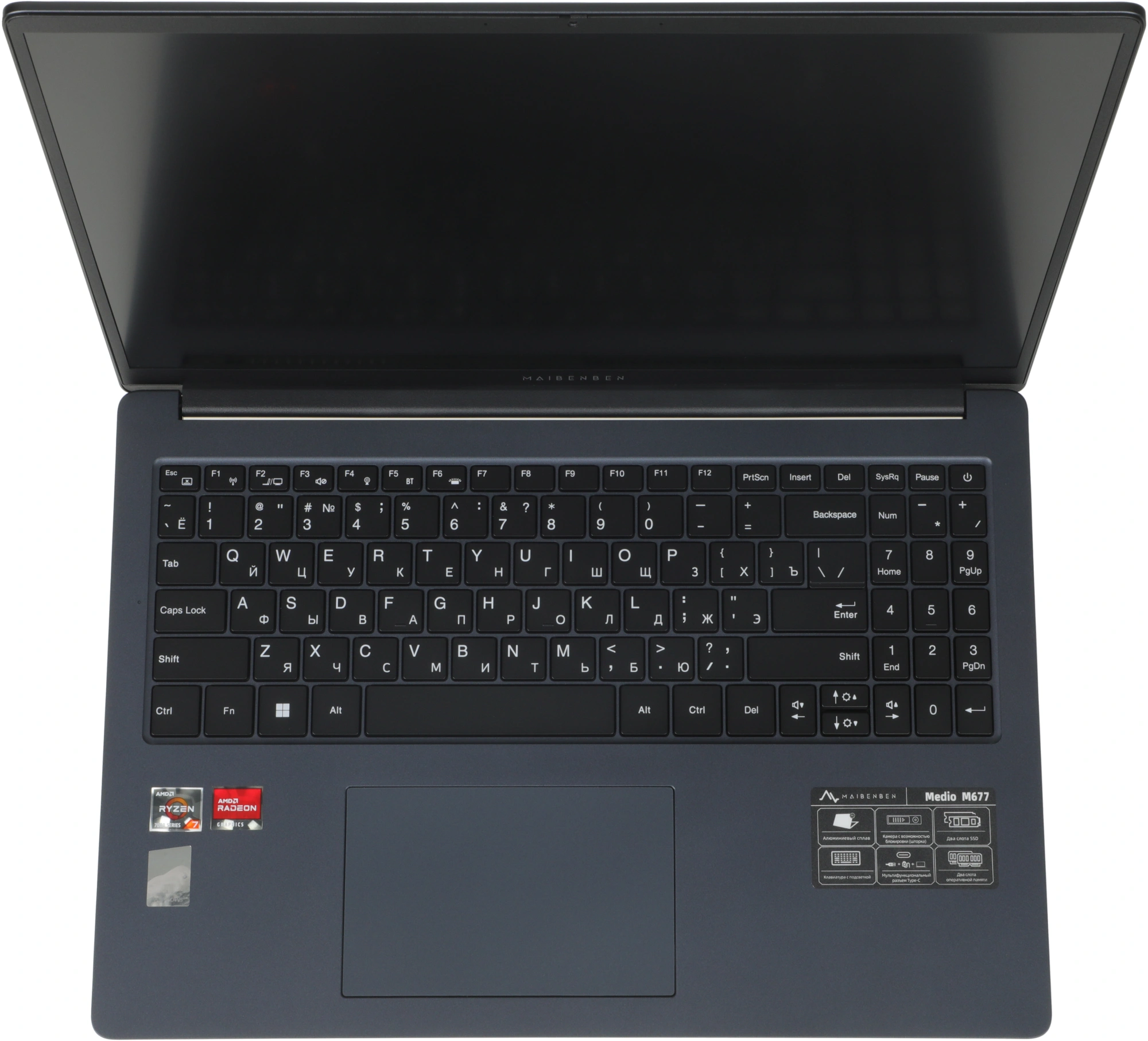 Ноутбук Maibenben M677 Ryzen 7 7730U 16Gb SSD512Gb AMD Radeon Graphics 16" IPS FHD+ (1920x1200) Windows 11 Home blue WiFi BT Cam 3896mAh (M6770F140HU4E10) — миниатюра 22
