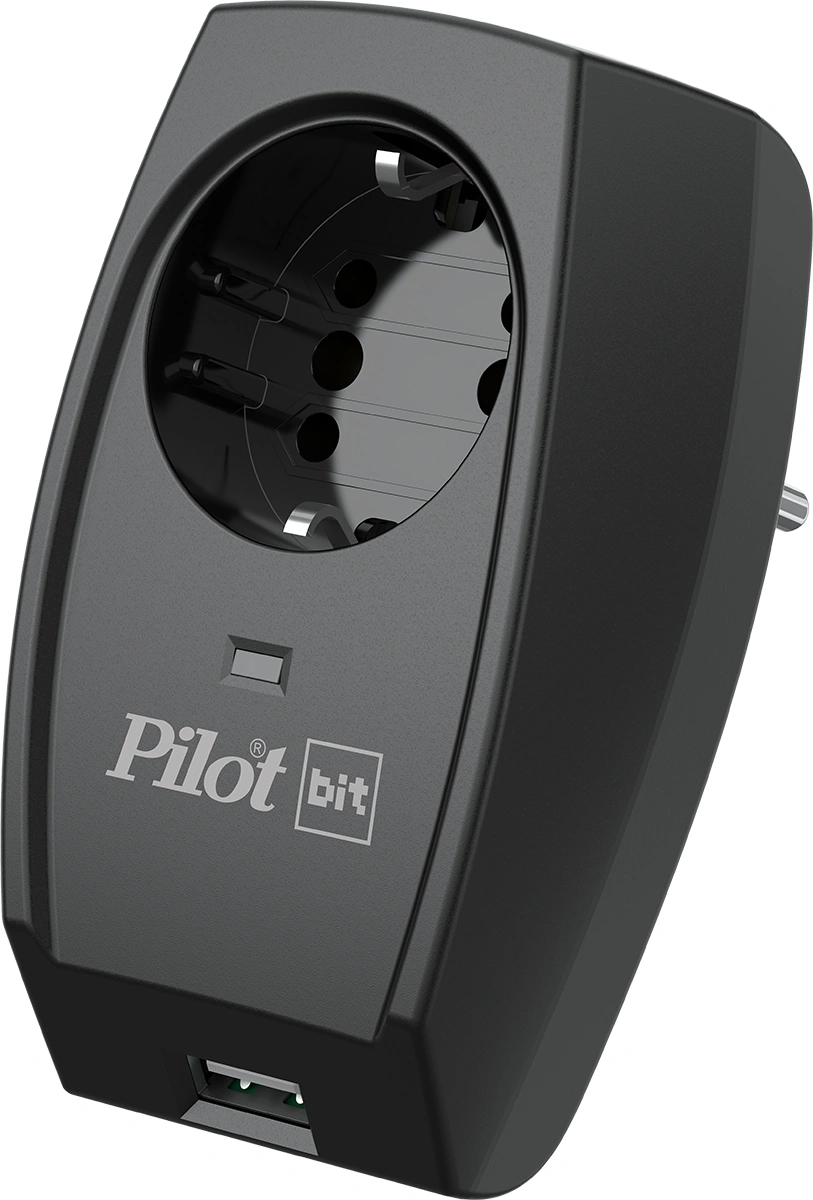 Сетевой фильтр Pilot Bit (USB) (1 розетка) черный (коробка) — фото 1