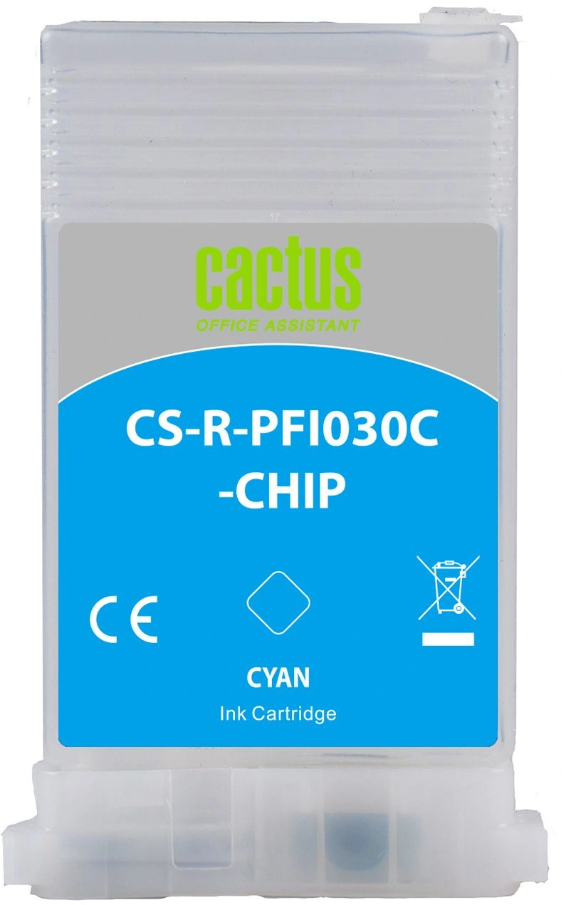 Картридж перезаправляемый струйный Cactus CS-R-PFI030C-CHIP голубой (55мл) для Canon imagePrograf TA-20/30/TM-240/340 с чипом — миниатюра 2