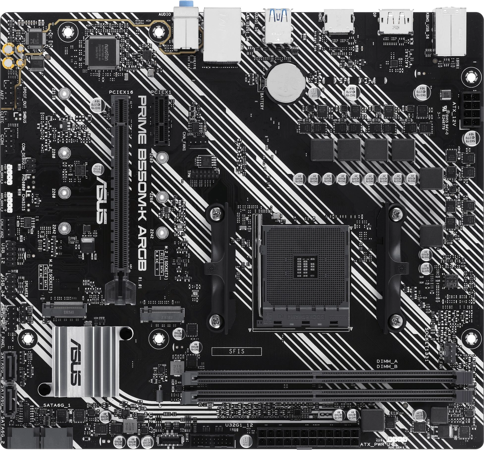 Материнская плата Asus PRIME B550M-K ARGB Soc-AM4 AMD B550 2xDDR4 mATX AC`97 8ch(7.1) GbLAN RAID+HDMI+DP — фото 1