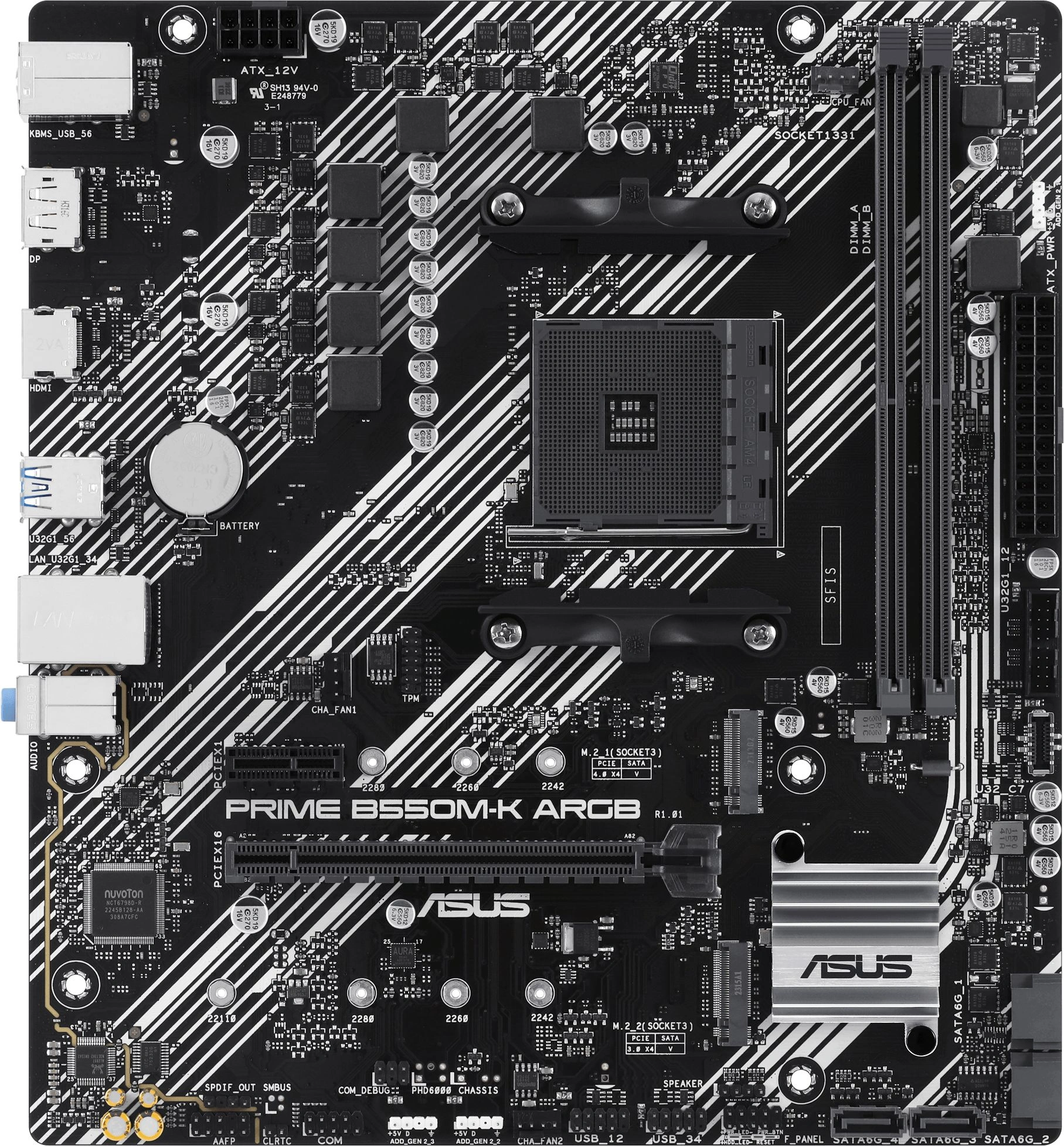 Материнская плата Asus PRIME B550M-K ARGB Soc-AM4 AMD B550 2xDDR4 mATX AC`97 8ch(7.1) GbLAN RAID+HDMI+DP — миниатюра 2