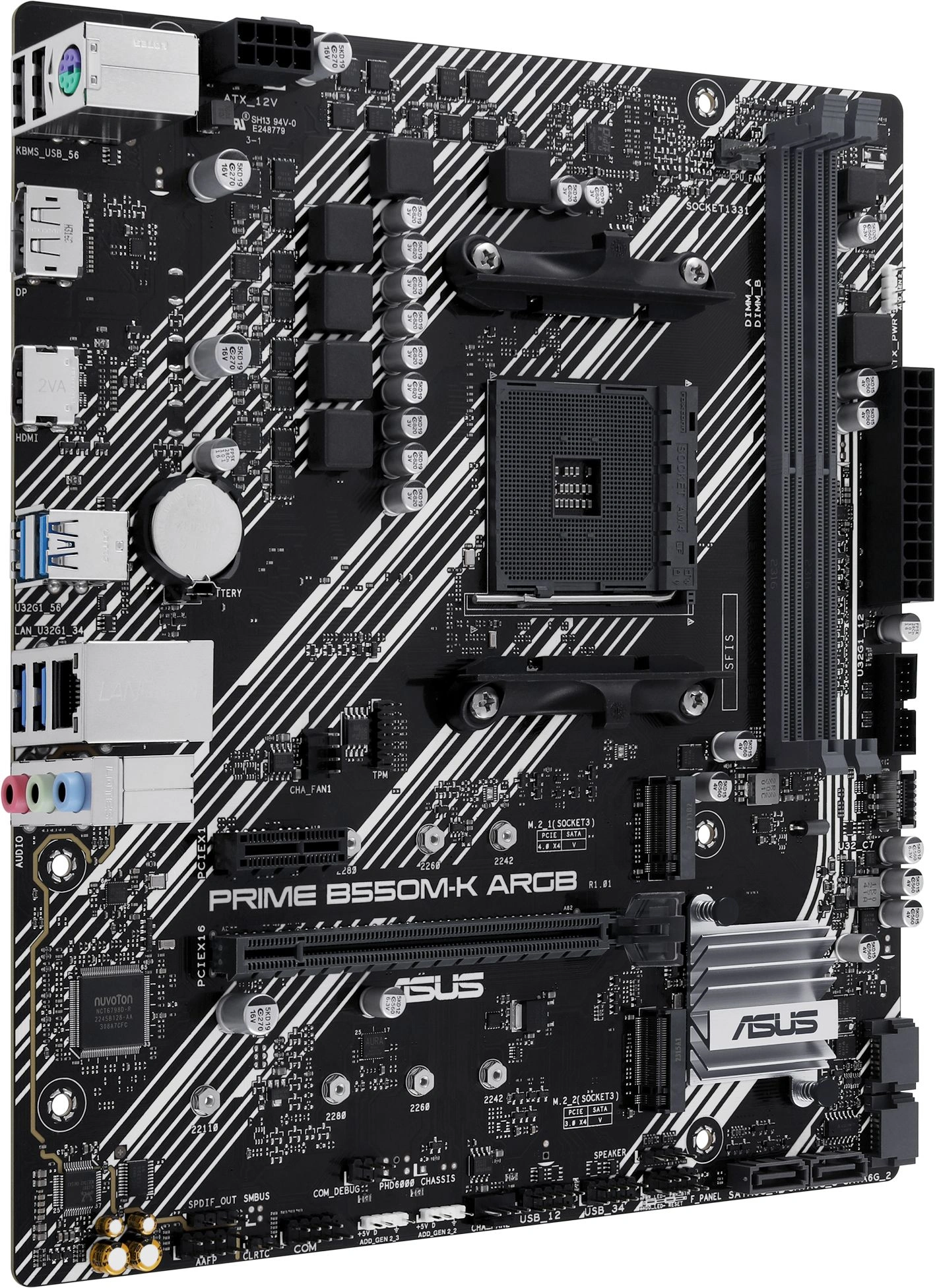 Материнская плата Asus PRIME B550M-K ARGB Soc-AM4 AMD B550 2xDDR4 mATX AC`97 8ch(7.1) GbLAN RAID+HDMI+DP — миниатюра 3