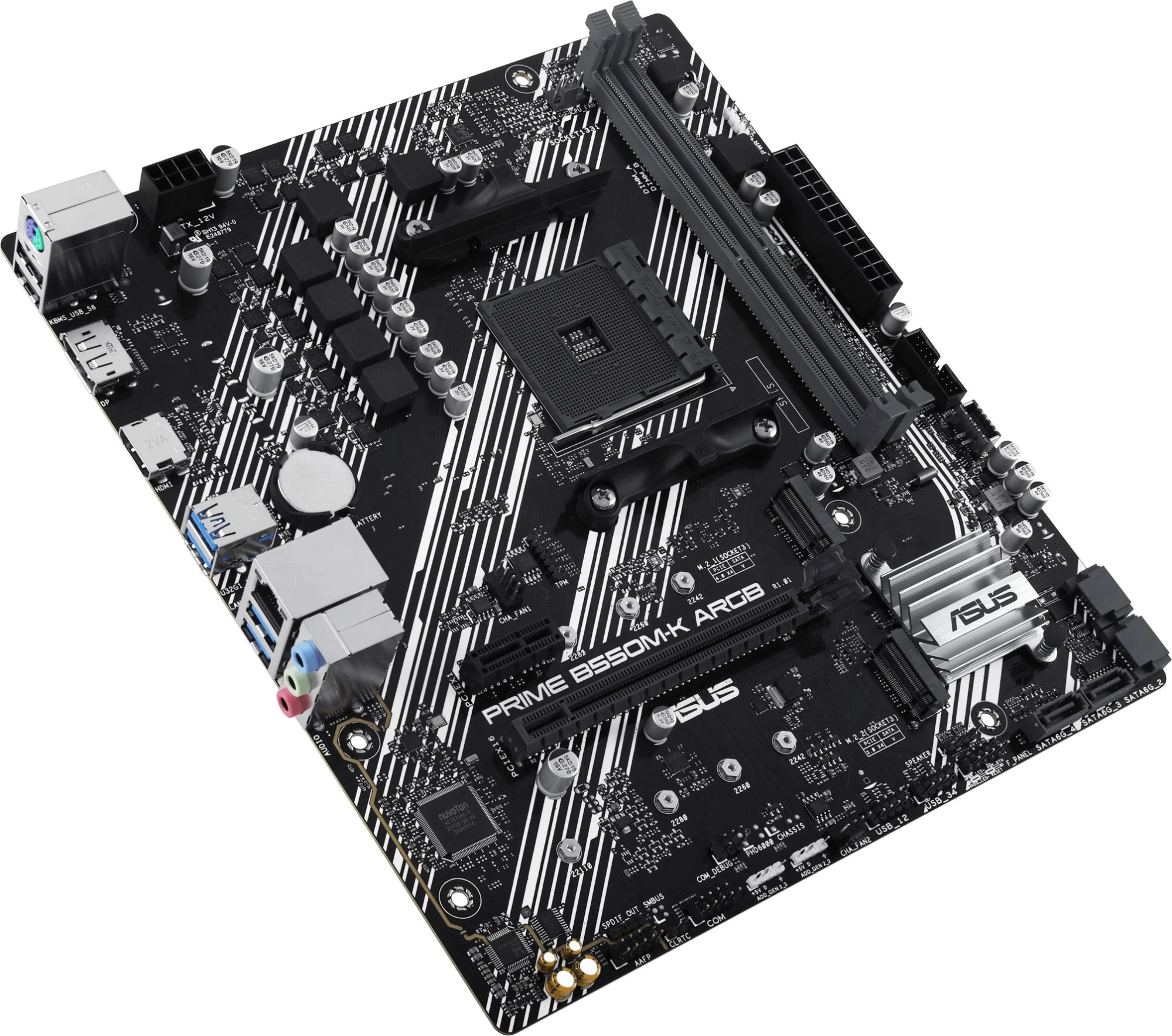 Материнская плата Asus PRIME B550M-K ARGB Soc-AM4 AMD B550 2xDDR4 mATX AC`97 8ch(7.1) GbLAN RAID+HDMI+DP — миниатюра 5