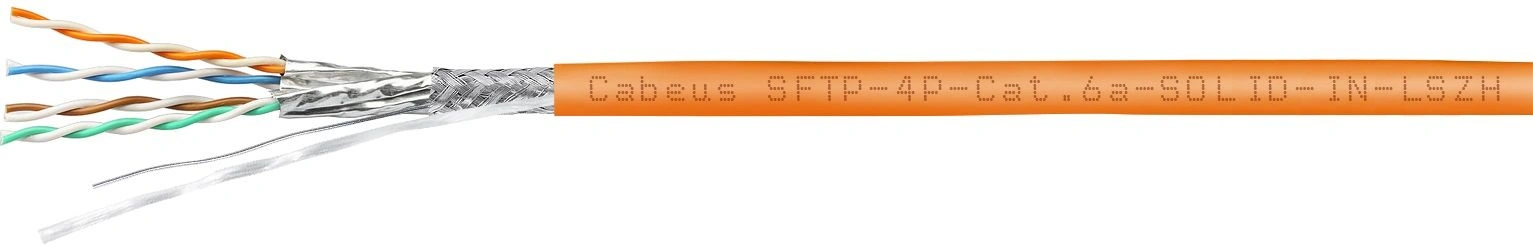 Кабель информационный Cabeus SFTP-4P-CAT.6A-SOLID-IN-LSZH кат.6A S/FTP 4 пары LSZH внутренний 305м оранжевый — фото 1