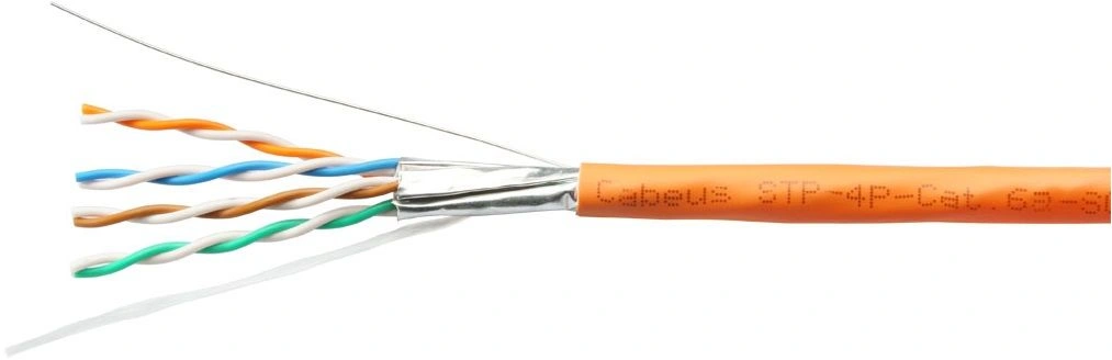 Кабель информационный Cabeus STP-4P-CAT.6A-SOLID-IN-LSZH кат.6A U/FTP 4 пары 0.55AWG LSZH внутренний 305м оранжевый — фото 1