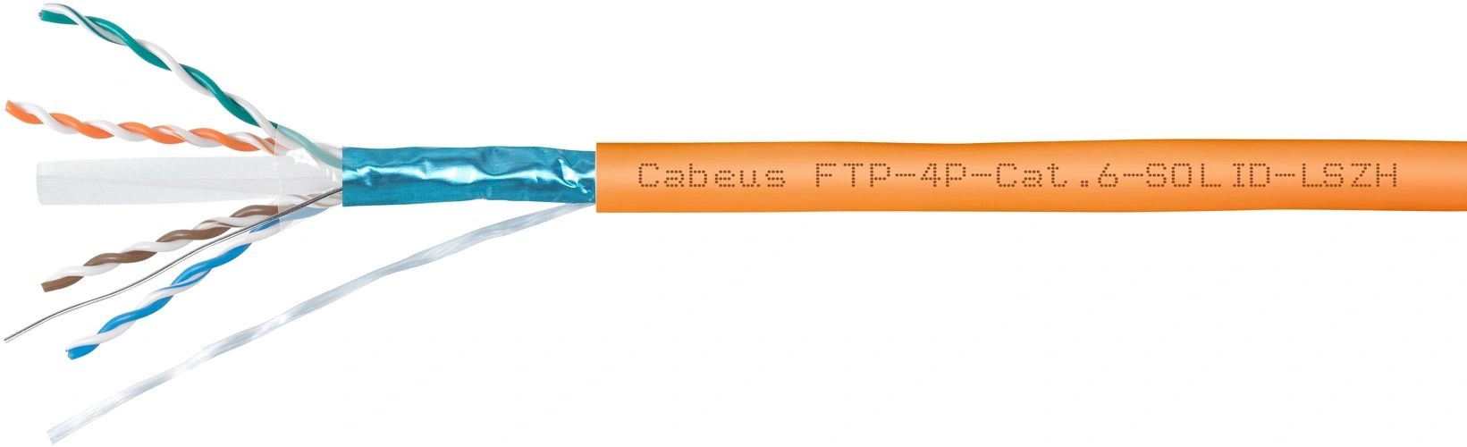 Кабель информационный Cabeus FTP-4P-CAT.6-SOLID-LSZH кат.6 SF/UTP 4 пары 0.55AWG LSZH внутренний 305м оранжевый — фото 1