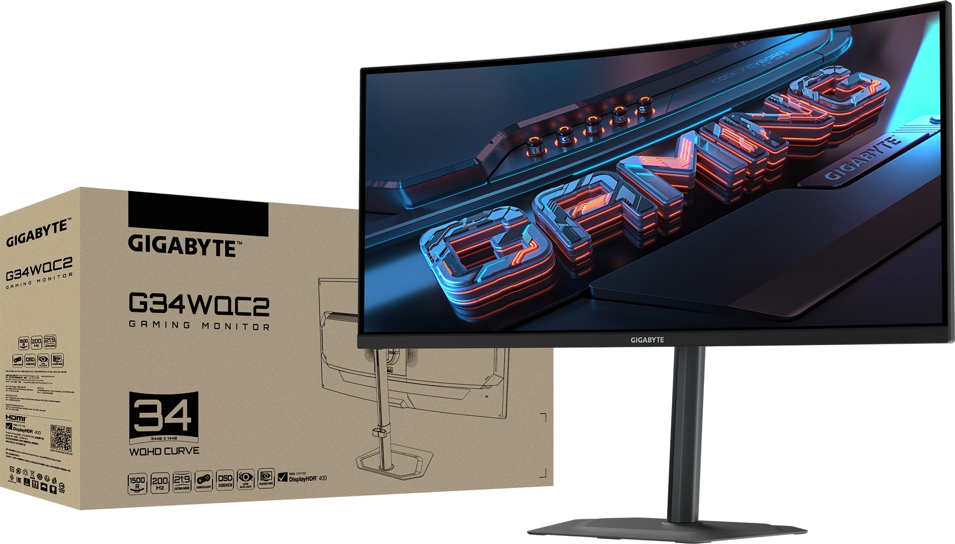 Монитор Gigabyte 34" G34WQC2 EK черный VA LED 21:9 HDMI M/M матовая HAS Piv 4000:1 450cd 178гр/178гр 3440x1440 200Hz FreeSync Premium DP WQ 7.36кг — миниатюра 9