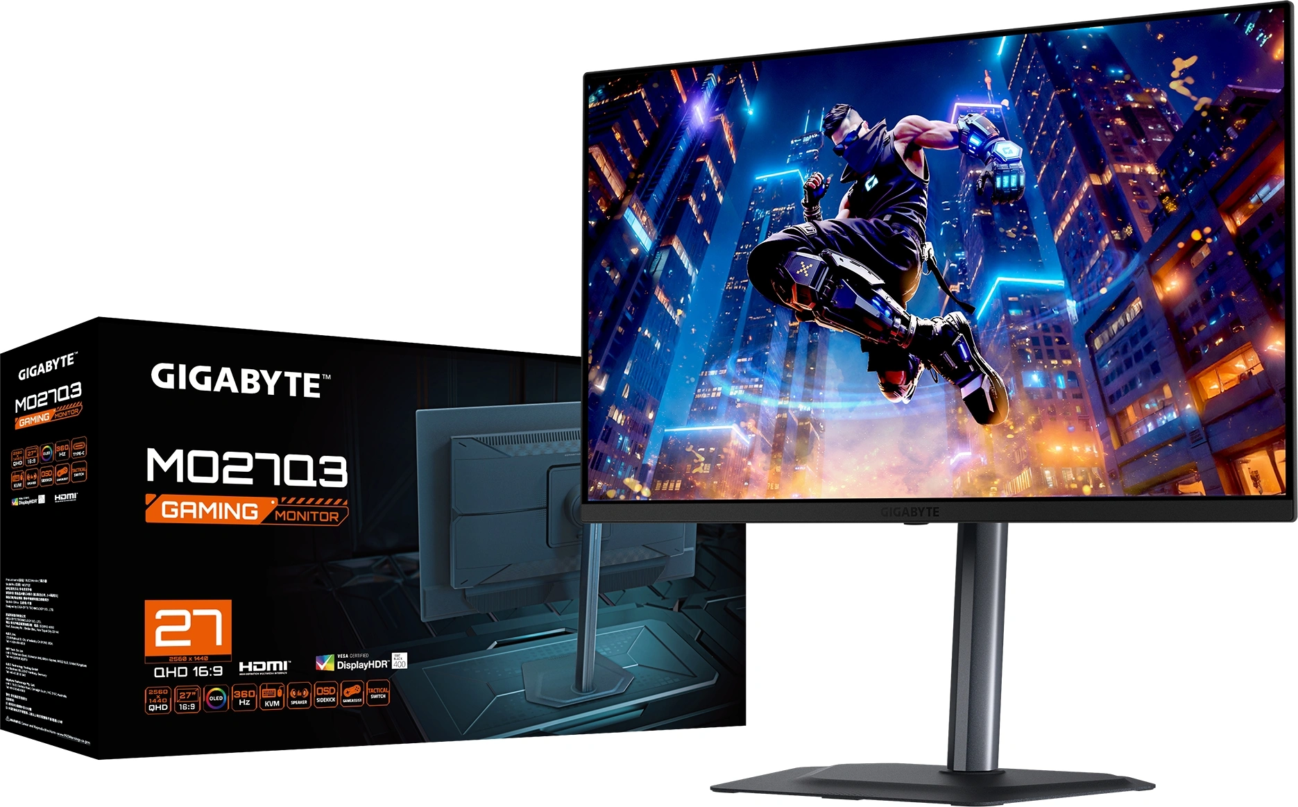 Монитор Gigabyte 27" MO27Q3 EK черный QD OLED LED 16:9 HDMI M/M матовая HAS Piv 1500000:1 250cd 178гр/178гр 2560x1440 360Hz G-Sync FreeSync Premium Pro DP QHD 6.55кг — миниатюра 7