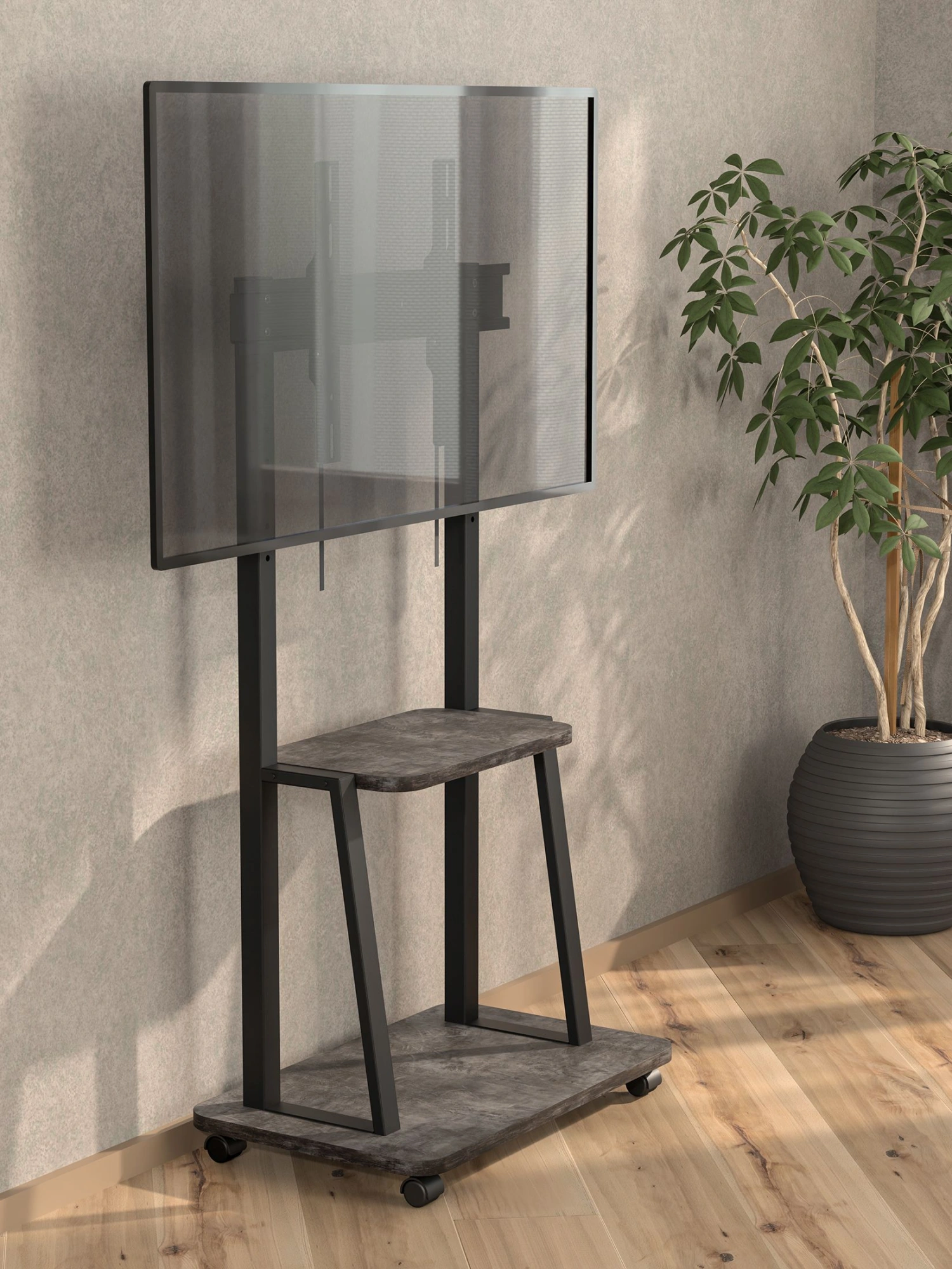 Стойка для телевизора Holder PR-108 черный/керамика 32"-65" макс.40кг напольный мобильный — миниатюра 3