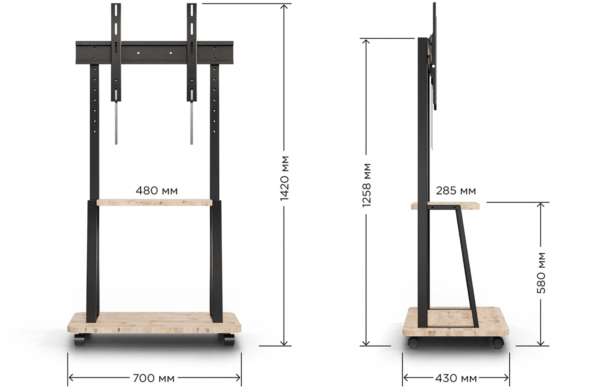 Стойка для телевизора Holder PR-108 черный/керамика 32"-65" макс.40кг напольный мобильный — миниатюра 7
