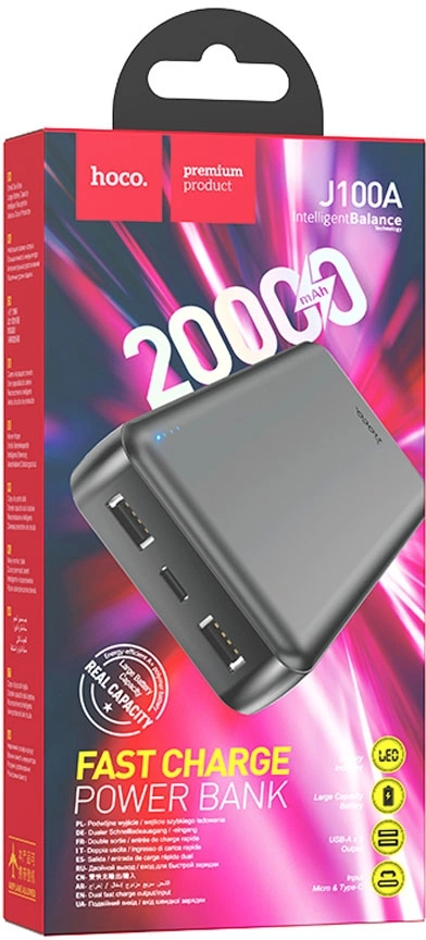 Мобильный аккумулятор Hoco J100A 20000mAh 2.1A 2xUSB-A черный — миниатюра 6