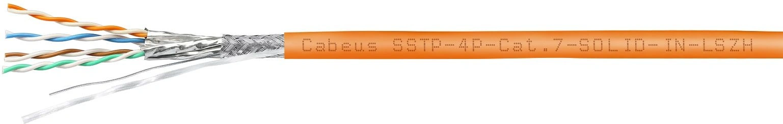 Кабель Cabeus SSTP-4P-CAT.7-SOLID-IN-LSZH кат.7 S/FTP 4 пары LSZH внутренний 305м оранжевый — фото 1
