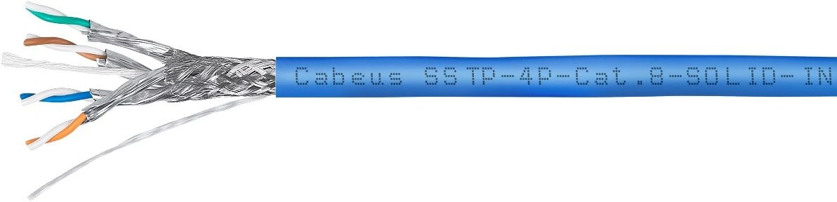 Кабель Cabeus SSTP-4P-CAT.8-SOLID-IN-LSZH-BL кат.8 S/FTP 4 пары LSZH внутренний 305м синий — фото 1