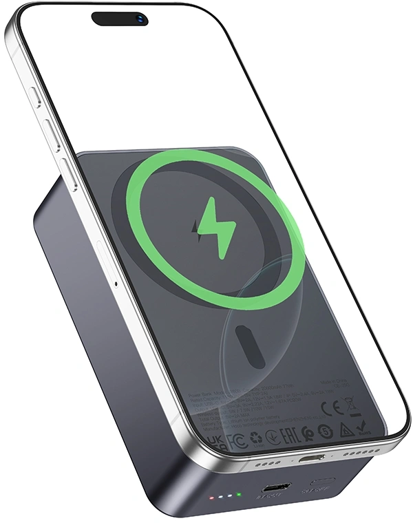 Мобильный аккумулятор Hoco J160 20000mAh 10W 3A беспров.зар. серый (64103) — миниатюра 2