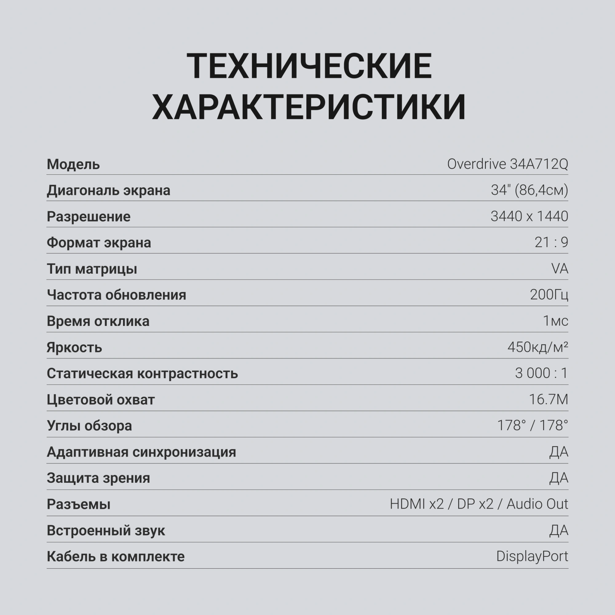 Монитор Digma 34" Overdrive 34A712Q черный VA LED 1ms 21:9 HDMI M/M матовая HAS Piv 450cd 178гр/178гр 3440x1440 200Hz DP UW 5.7кг — миниатюра 16