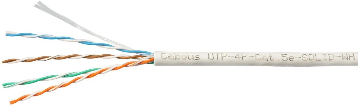 UTP-4P-Cat.5e-SOLID-WH Кабель витая пара Cabeus UTP 4 пар. кат. 5е одножильный D 05 AWG24 PVC нг(А)-LS 1м (бухта 305м) внутренний цвет: белый