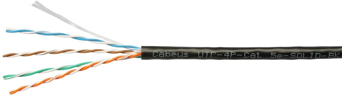 Кабель информационный Cabeus UTP-4P-CAT.5E-SOLID-BK кат.5E U/UTP 4 пары PVC внутренний 305м черный — фото 1