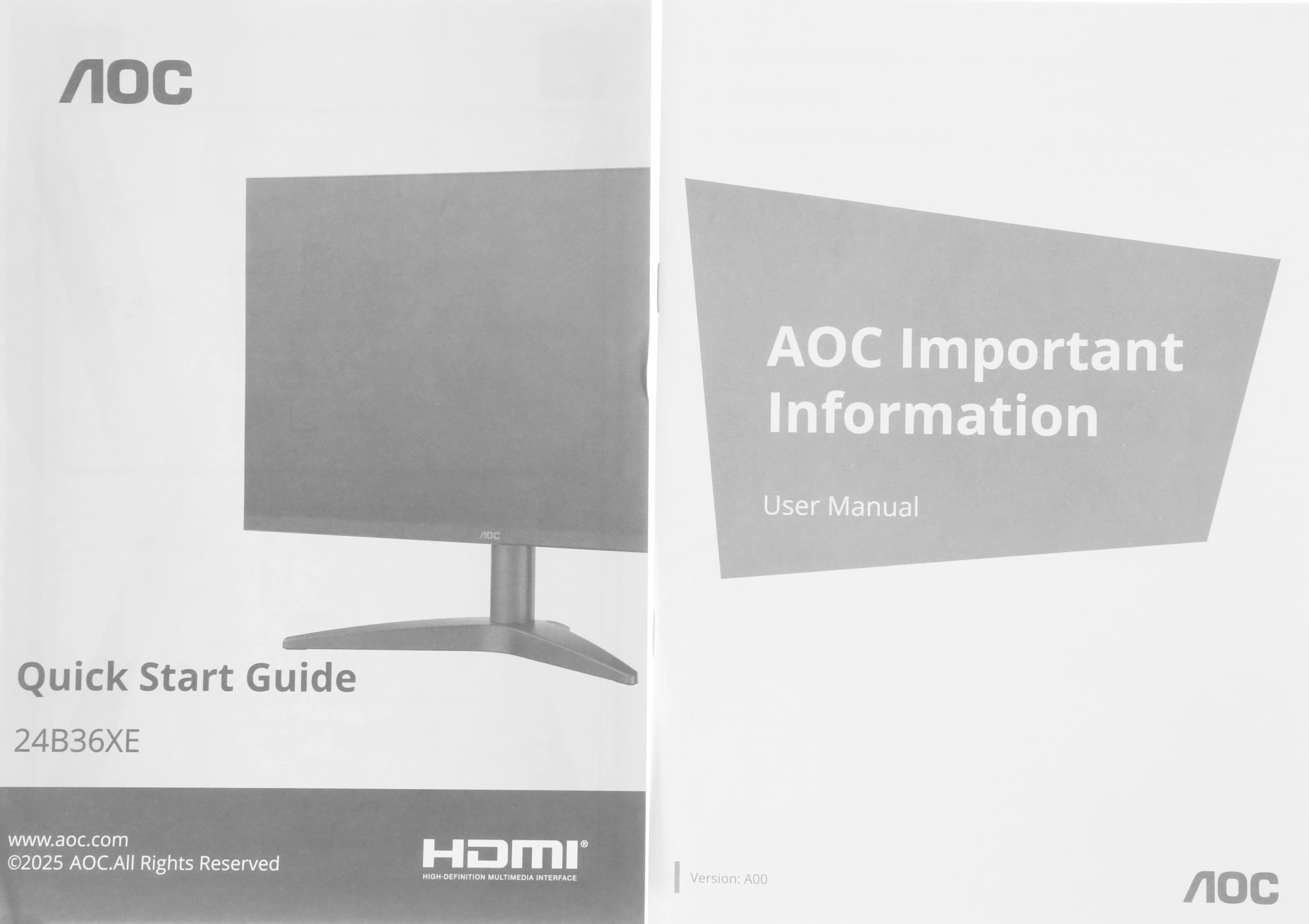 Монитор AOC 23.8" 24B36XE черный IPS LED 16:9 HDMI матовая 300cd 178гр/178гр 1920x1080 144Hz VGA FHD 2.5кг — миниатюра 19