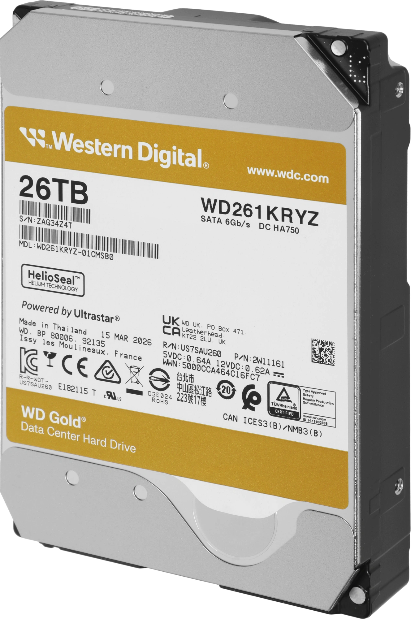 Жесткий диск WD SATA-III 26TB WD261KRYZ Server Gold 512E (7200rpm) 512Mb 3.5" — миниатюра 6