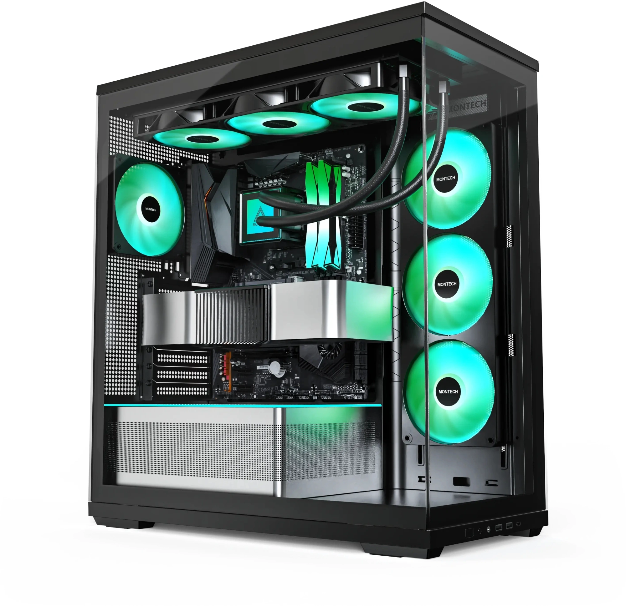 Корпус Montech TG3 черный без БП ATX 8x120mm 4x140mm 2xUSB3.0 audio bott PSU — миниатюра 2