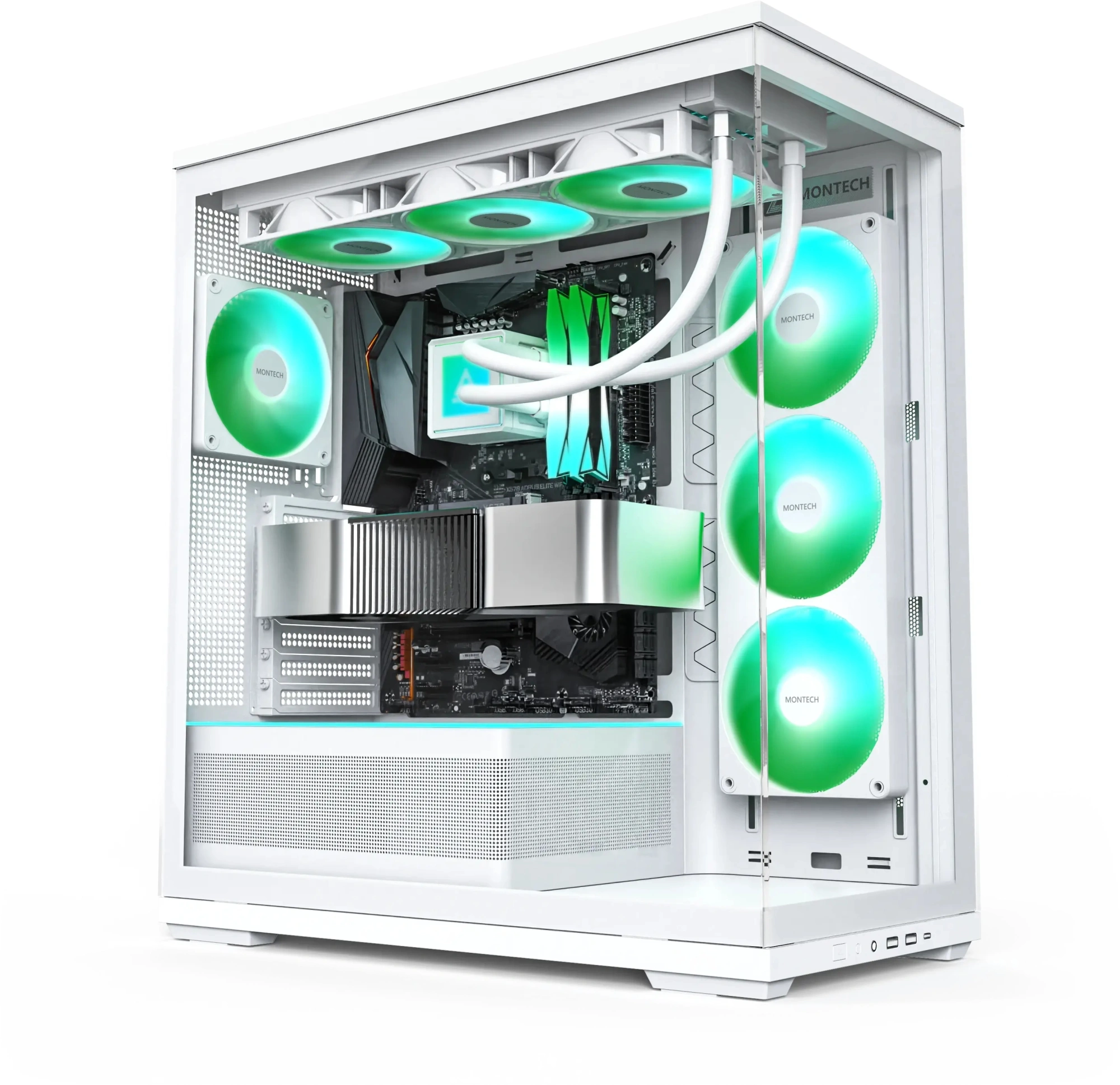 Корпус Montech TG3 белый без БП ATX 8x120mm 4x140mm 2xUSB3.0 audio bott PSU — миниатюра 2