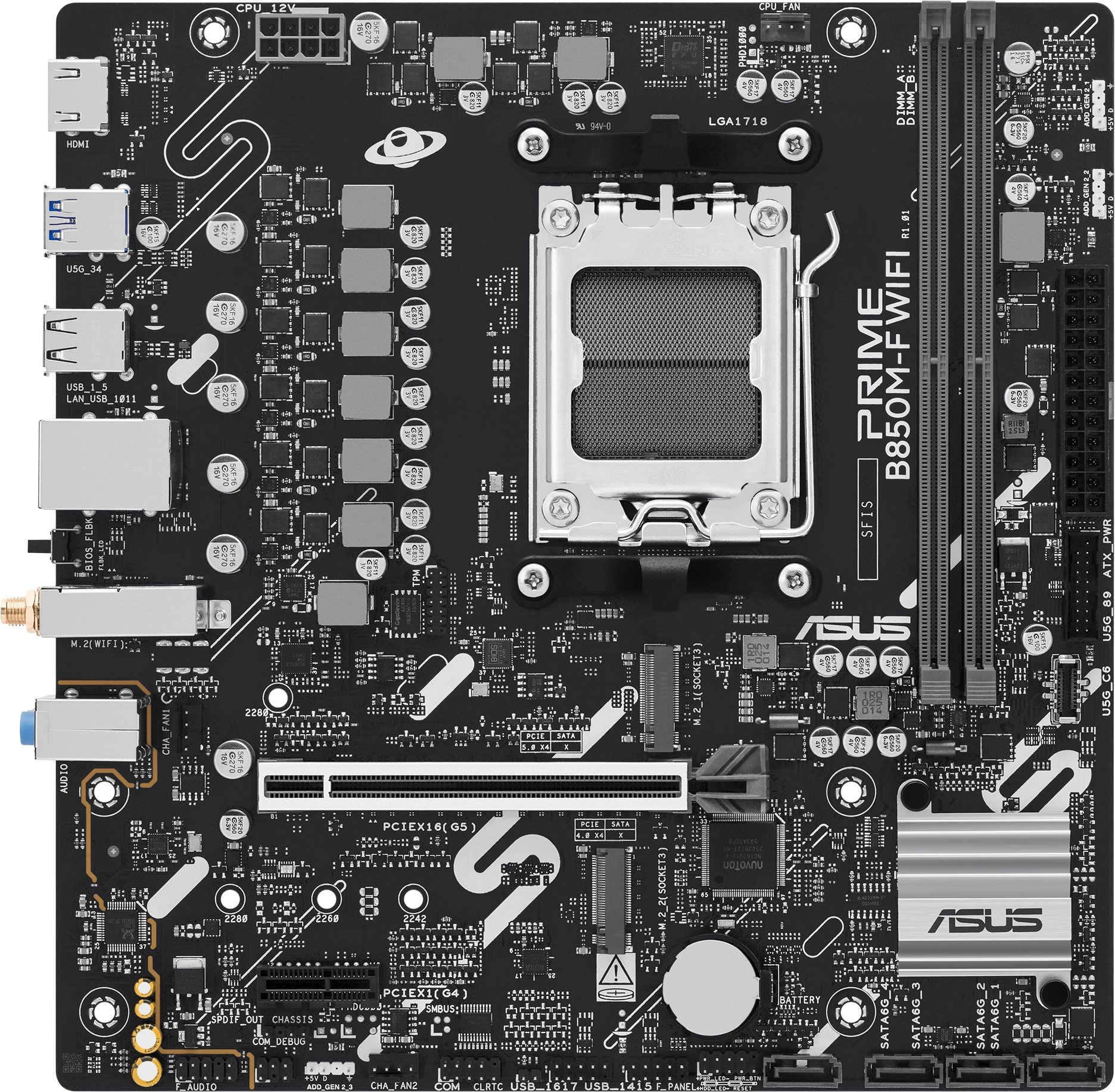 Материнская плата Asus PRIME B850M-F WIFI Socket AM5 AMD B850 2xDDR5 mATX AC`97 8ch(7.1) GbLAN RAID+VGA+HDMI — миниатюра 2