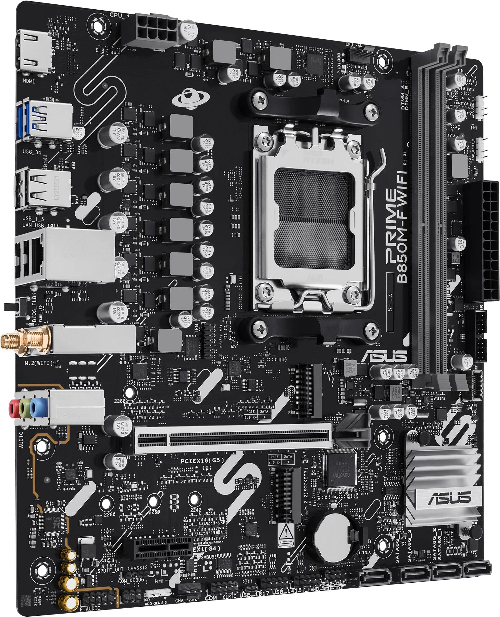 Материнская плата Asus PRIME B850M-F WIFI Socket AM5 AMD B850 2xDDR5 mATX AC`97 8ch(7.1) GbLAN RAID+VGA+HDMI — миниатюра 3