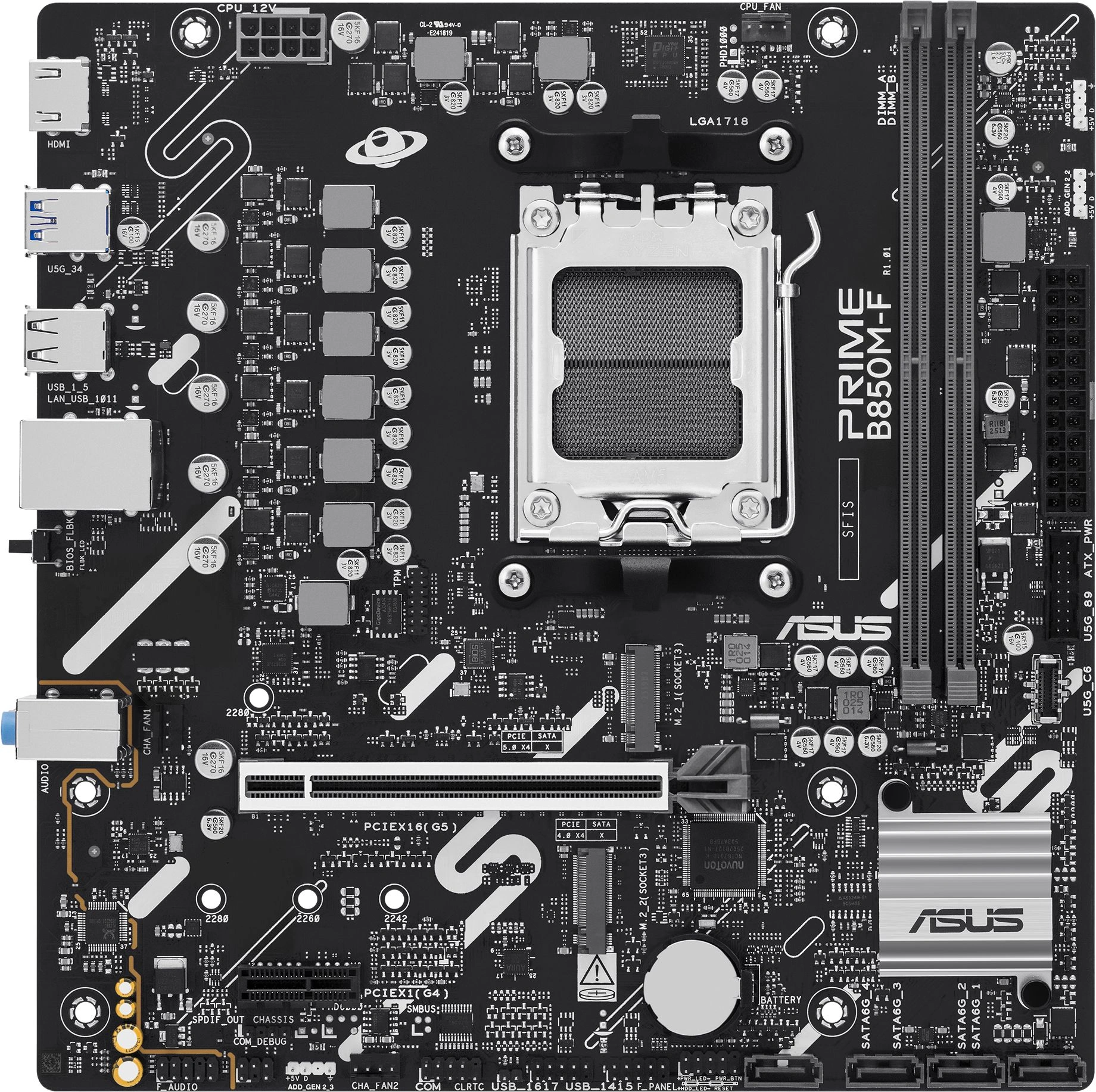 Материнская плата Asus PRIME B850M-F Socket AM5 AMD B850 2xDDR5 mATX AC`97 8ch(7.1) GbLAN RAID+VGA+HDMI — миниатюра 2