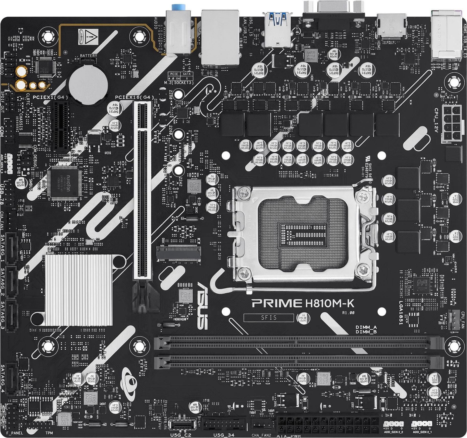 Материнская плата Asus PRIME H810M-K Soc-1851 Intel H810 2xDDR5 mATX AC`97 8ch(7.1) GbLAN RAID+VGA+HDMI — фото 1