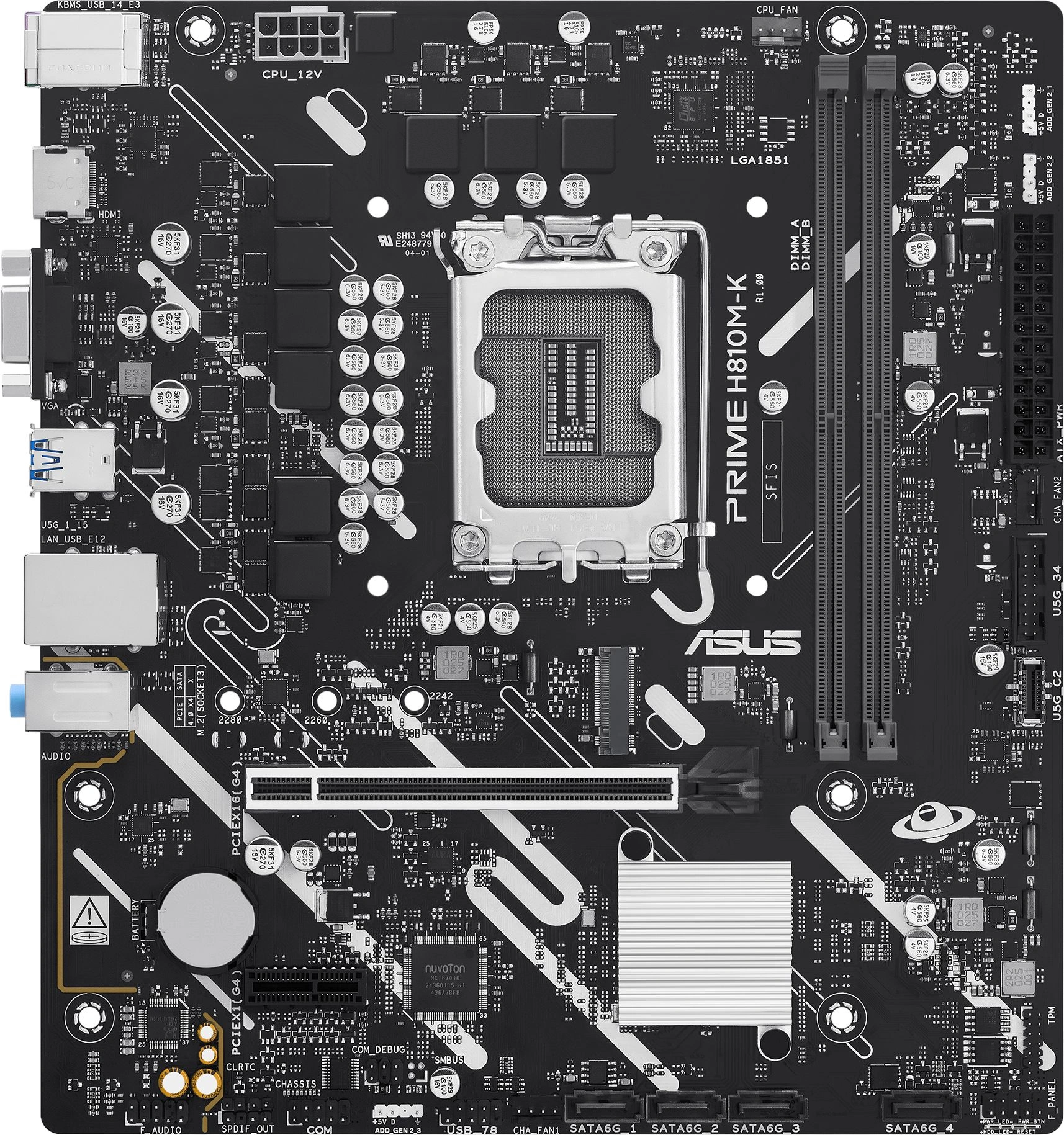 Материнская плата Asus PRIME H810M-K Soc-1851 Intel H810 2xDDR5 mATX AC`97 8ch(7.1) GbLAN RAID+VGA+HDMI — миниатюра 3