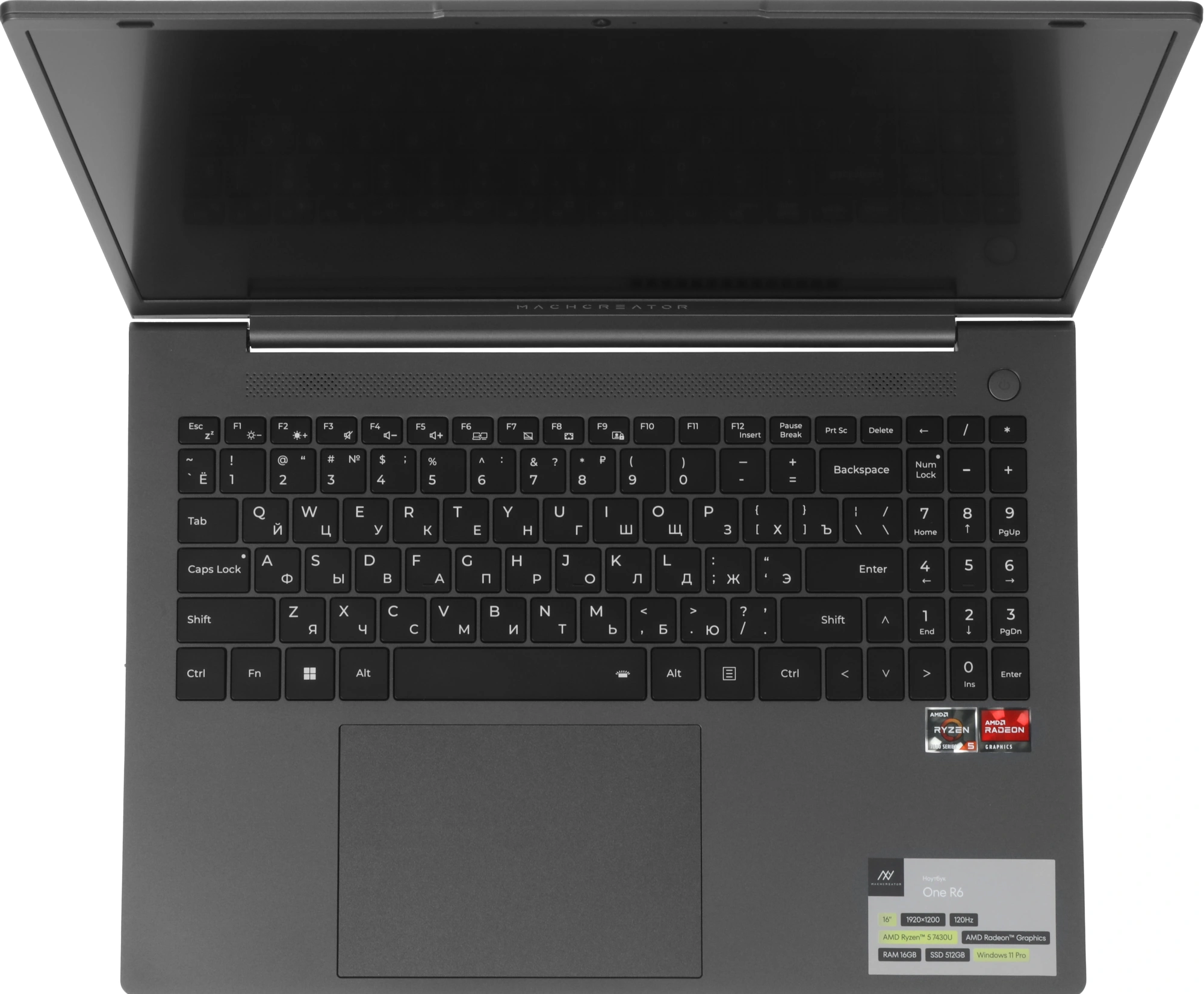 Ноутбук Machcreator One R6 Ryzen 5 7430U 16Gb SSD512Gb AMD Radeon Graphics 16" IPS FHD+ (1920x1200) Windows 11 Pro grey WiFi BT Cam 4825mAh (JJ00G000HRU) — миниатюра 11