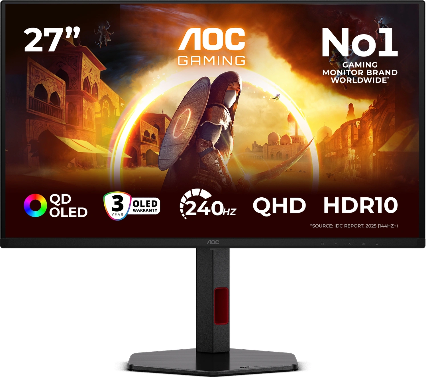 Монитор AOC 27" Q27G4ZDR черный QD OLED LED 16:9 HDMI матовая HAS Piv 400cd 178гр/178гр 2560x1440 240Hz DP 2K USB 5.52кг — фото 1