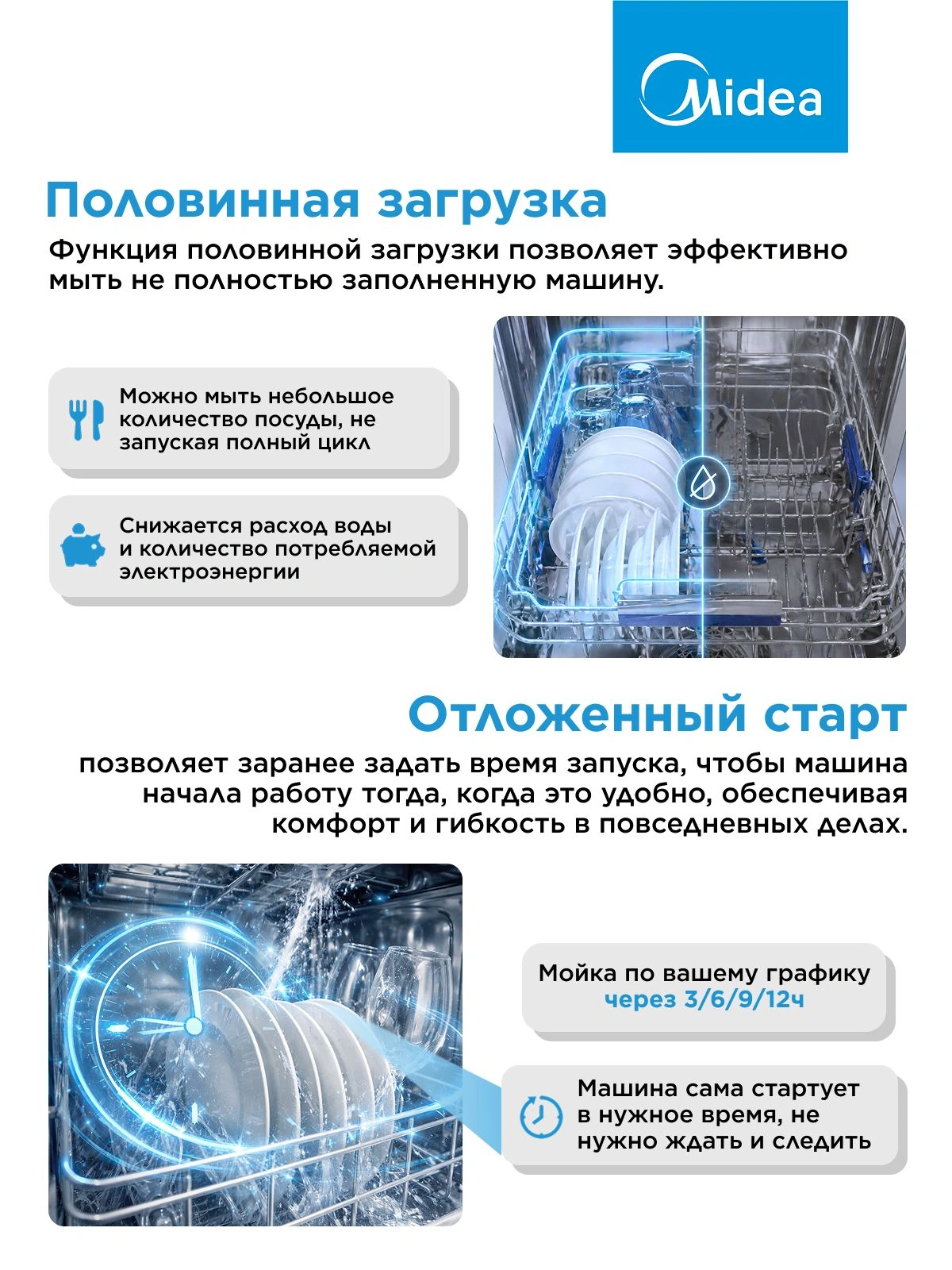 Посудомоечная машина Midea MFD60S460SI серебристый/черный (полноразмерная) инвертор — миниатюра 18